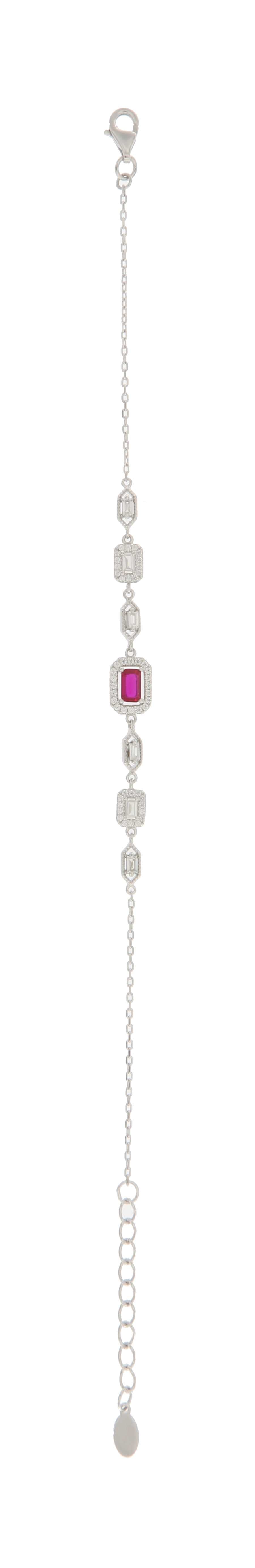 Pulsera de Plata 925 con Baguettes de Circonia Fucsia