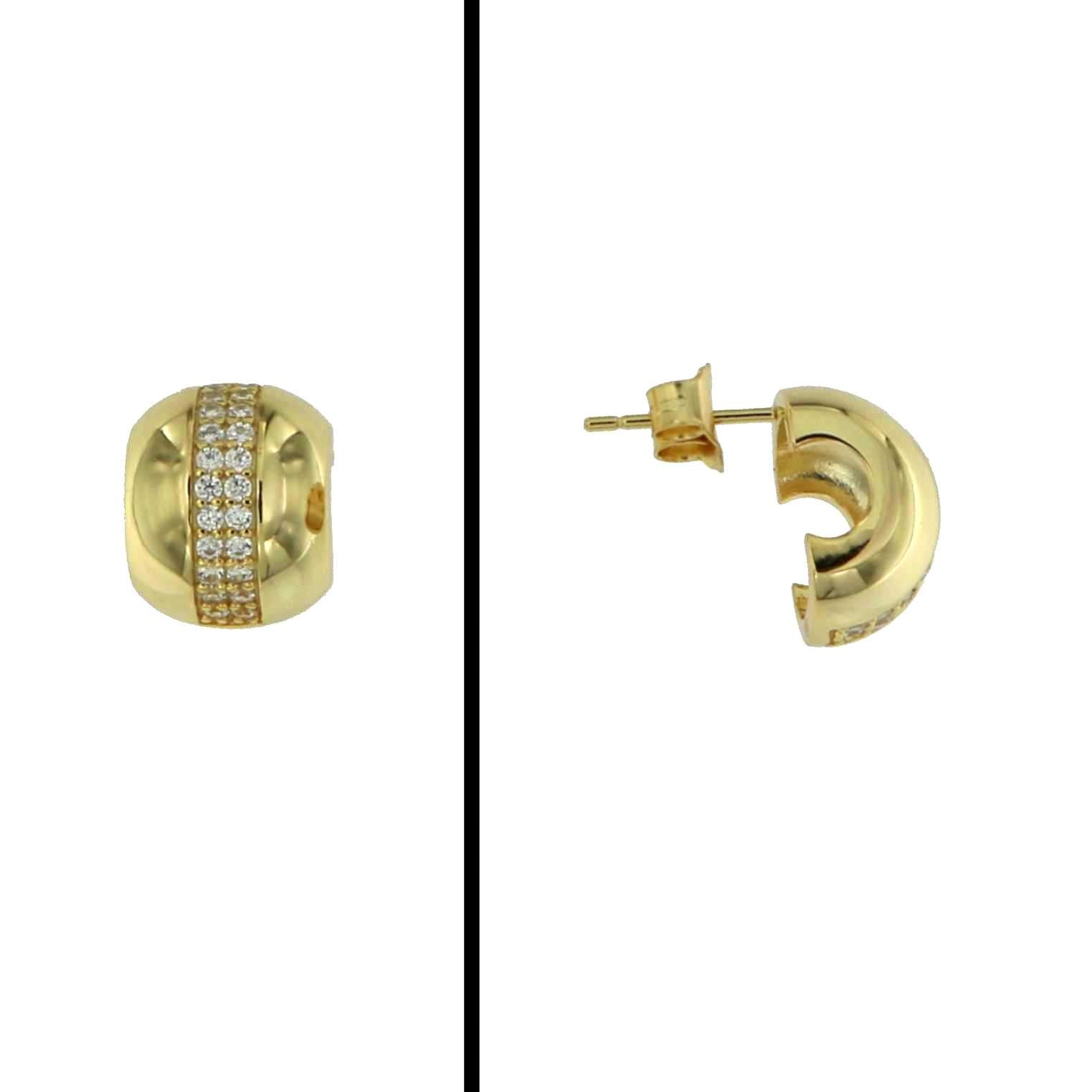 Aretes Huggies Pavé en Plata 925 Bañada en Oro