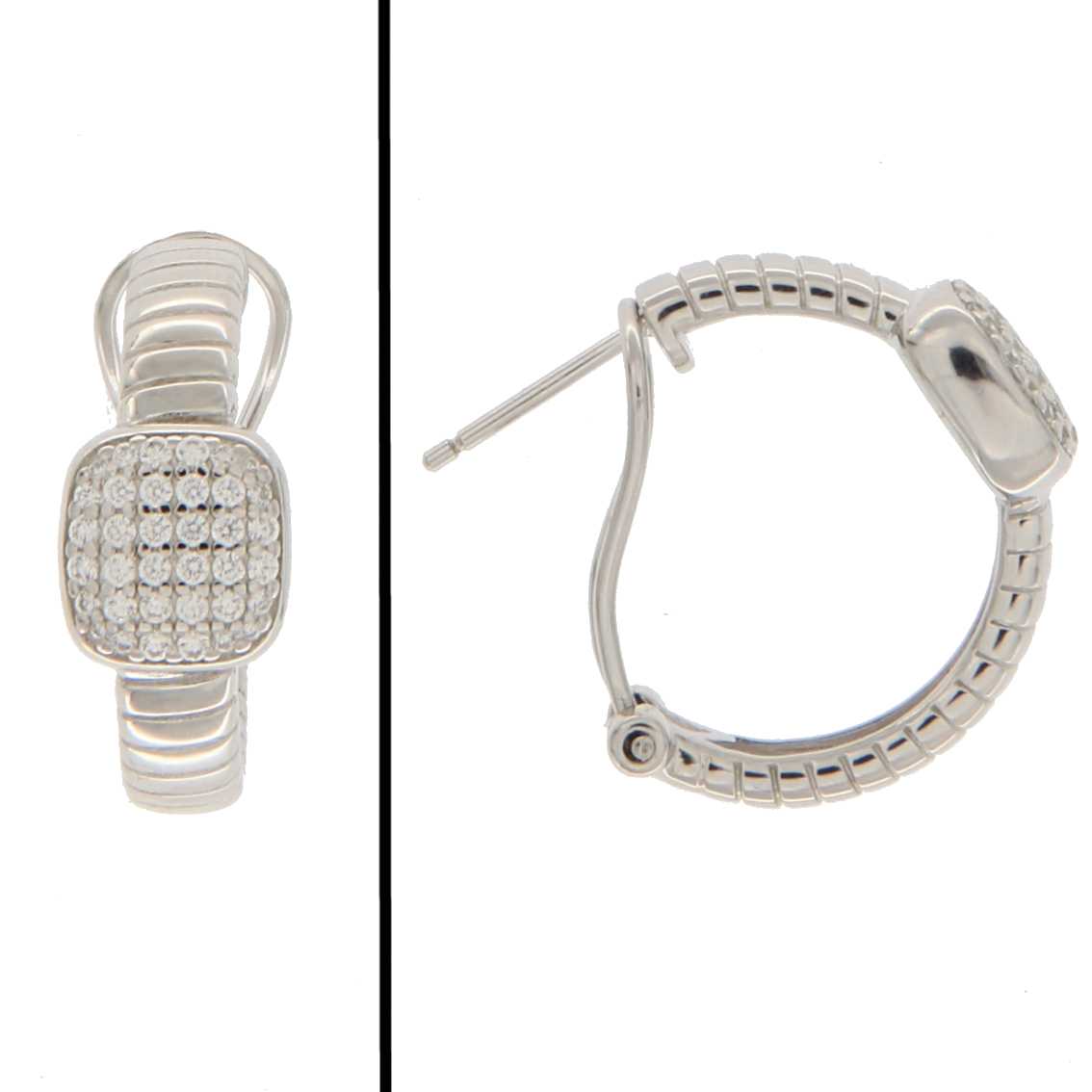 925SL TEXTURE CENTER SQUARE PAVE HOOPS