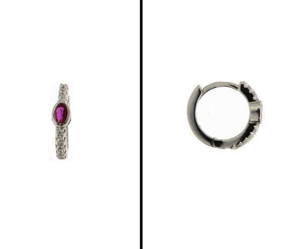 Aretes Huggies en Plata 925 con Circonia Fucsia