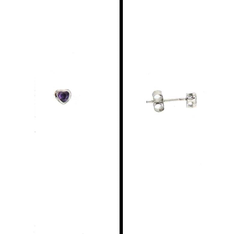 Aretes Corazón en Plata 925 con Circonia Púrpura