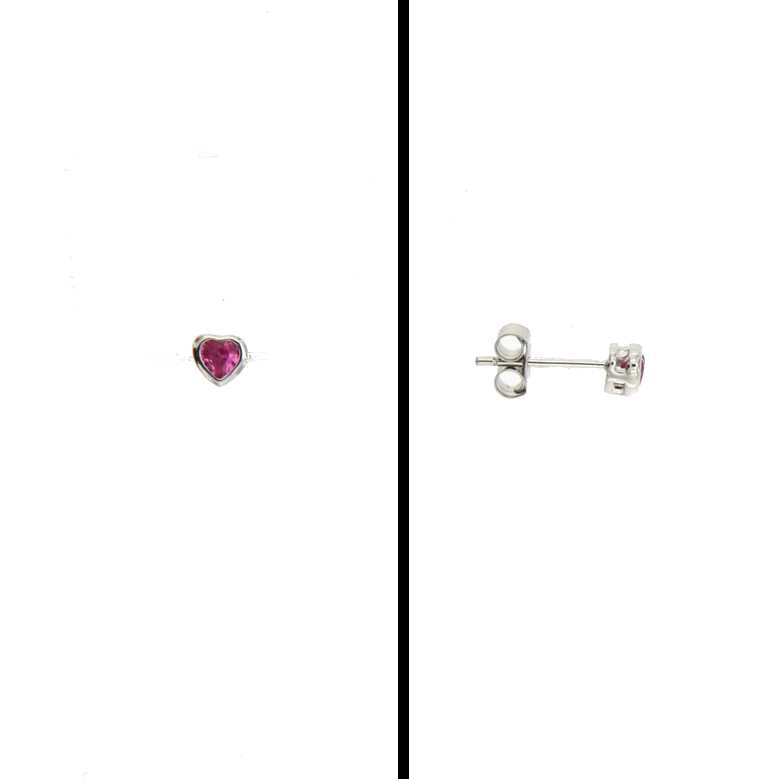Aretes Corazón en Plata 925 con Circonia Fucsia