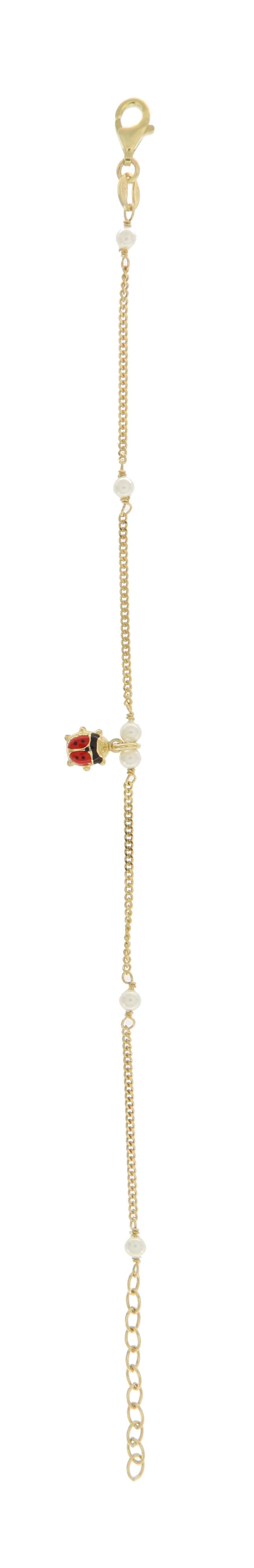 Pulsera de Mariquita y Perlas en Plata 925 Bañada en Oro
