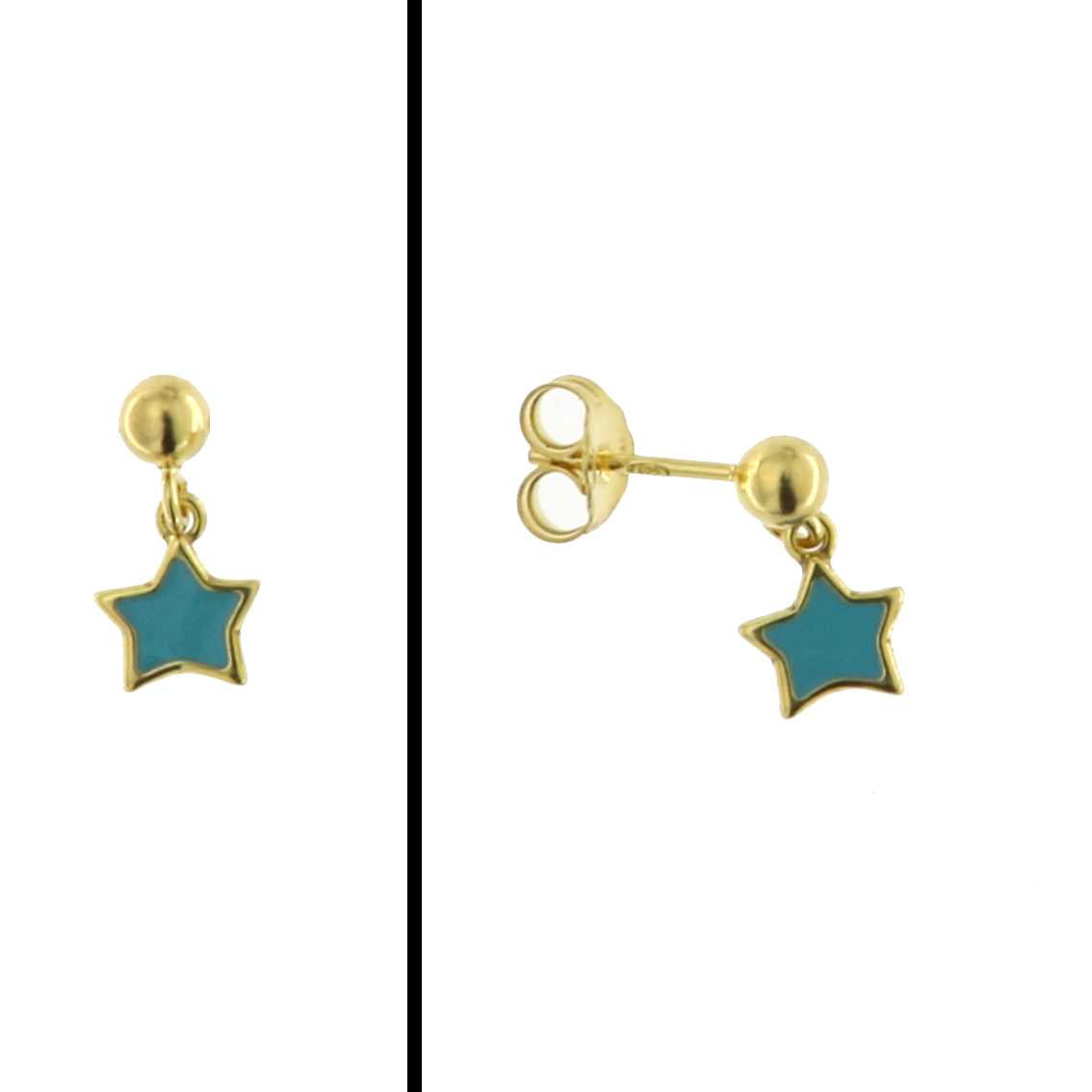 Aretes Estrella con Turquesa en Plata 925 Bañada en Oro