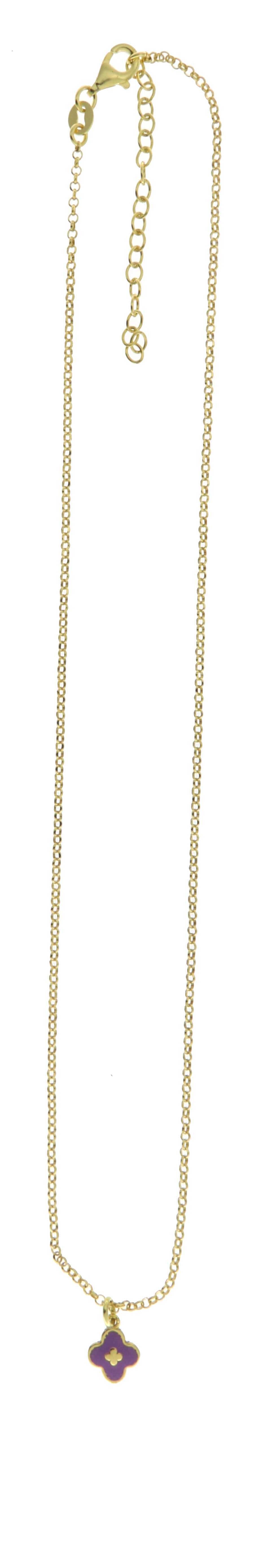 Collar Trébol en Oro Amarillo con Esmalte Púrpura