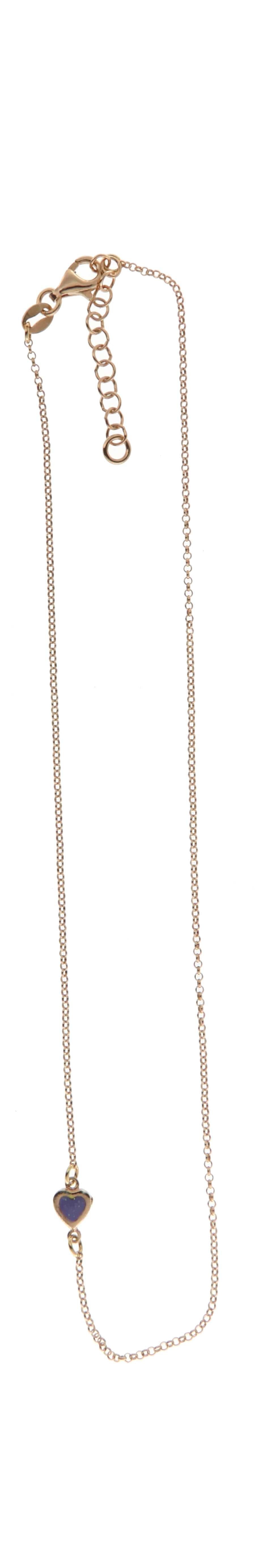 Collar Corazón Domo en Oro Amarillo y Esmalte Azul
