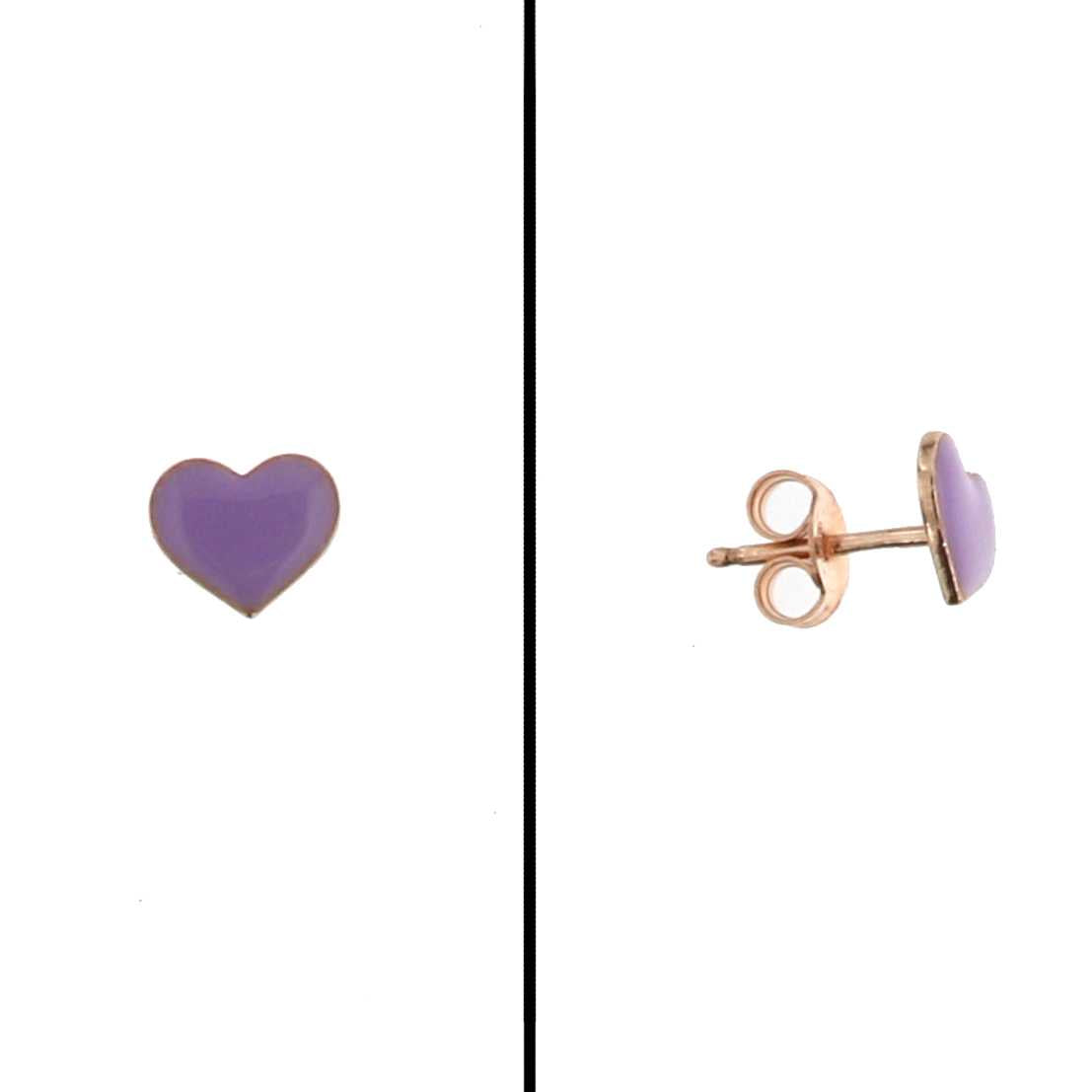Aretes de Corazón en Oro Rosa y Esmalte Púrpura