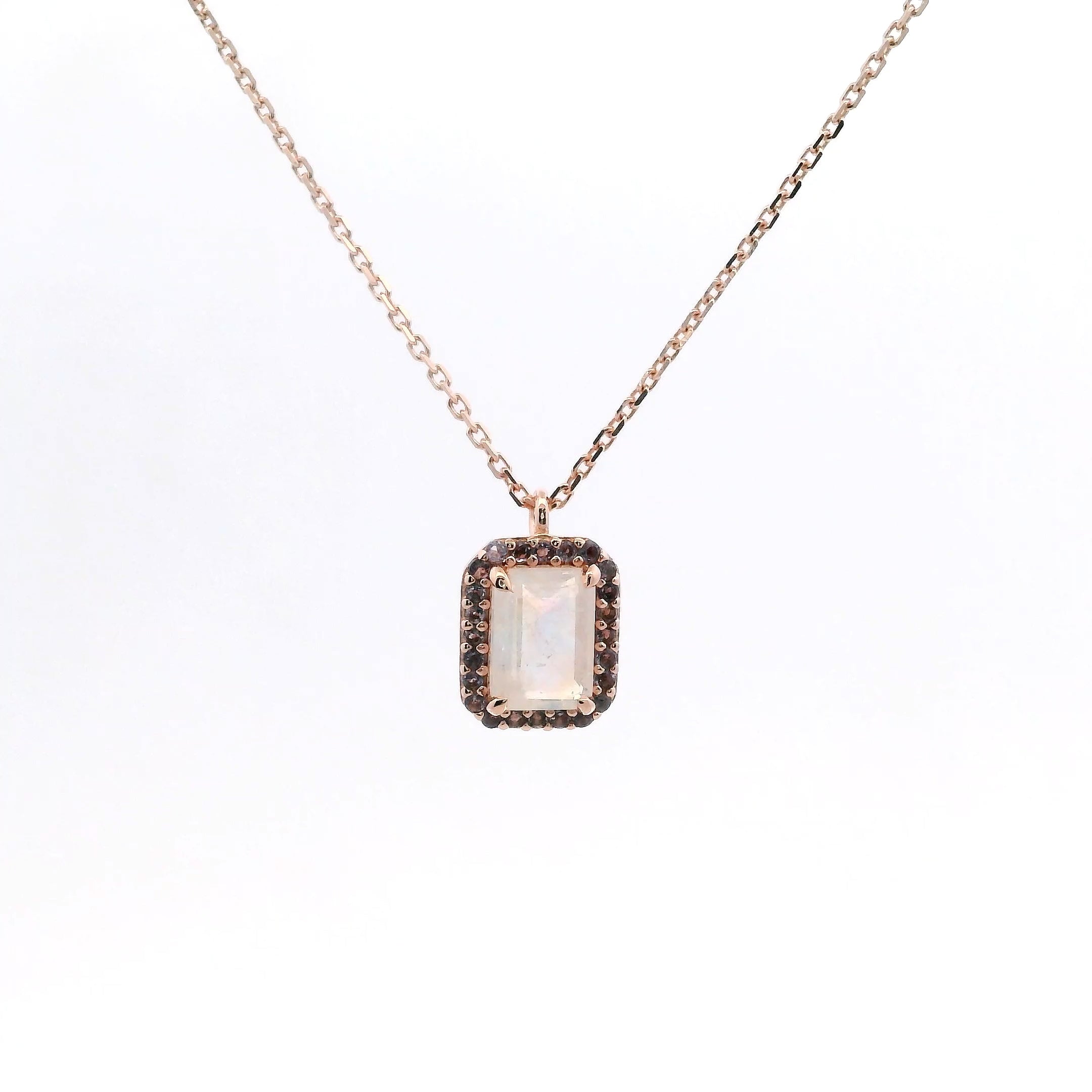 Collar en Plata 925 Bañada en Oro Rosa con Piedra Luna