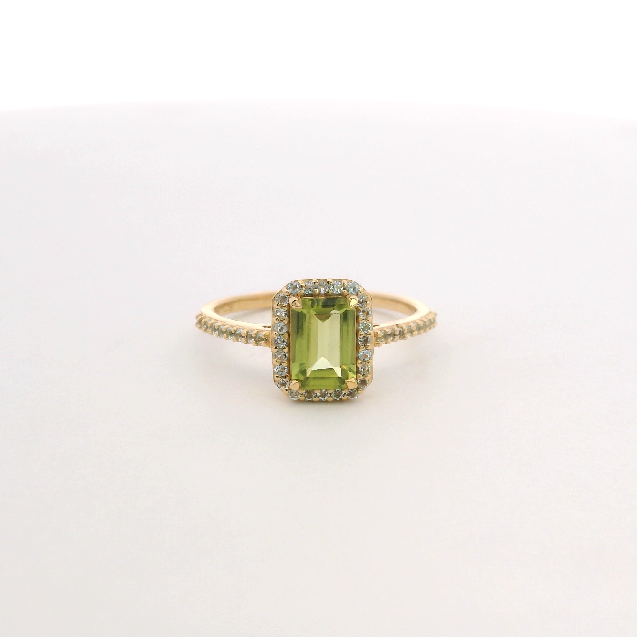 Anillo Baguette de Peridoto y Topacio Azul en Plata 925