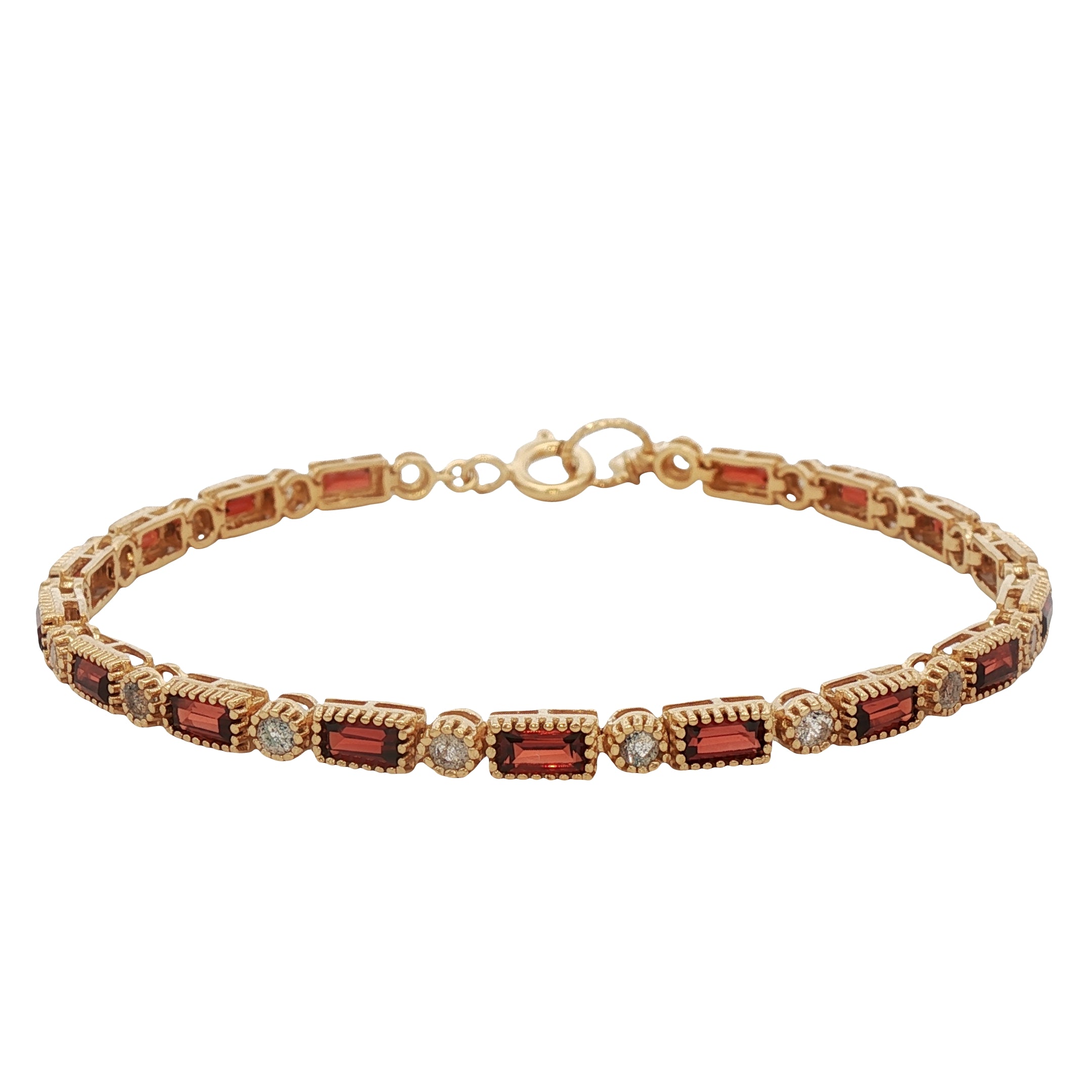 925YG TENNIS BAGUETTE GARNET BEZEL LABRADORITE BRACELET