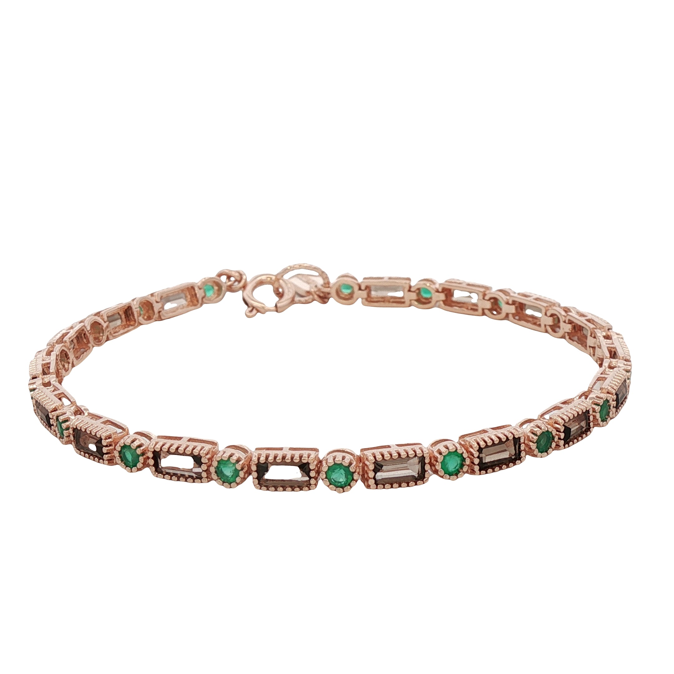 925RG TENNIS BAGUETTE SMOKY QUARTZ BEZEL ONYX BRACELET