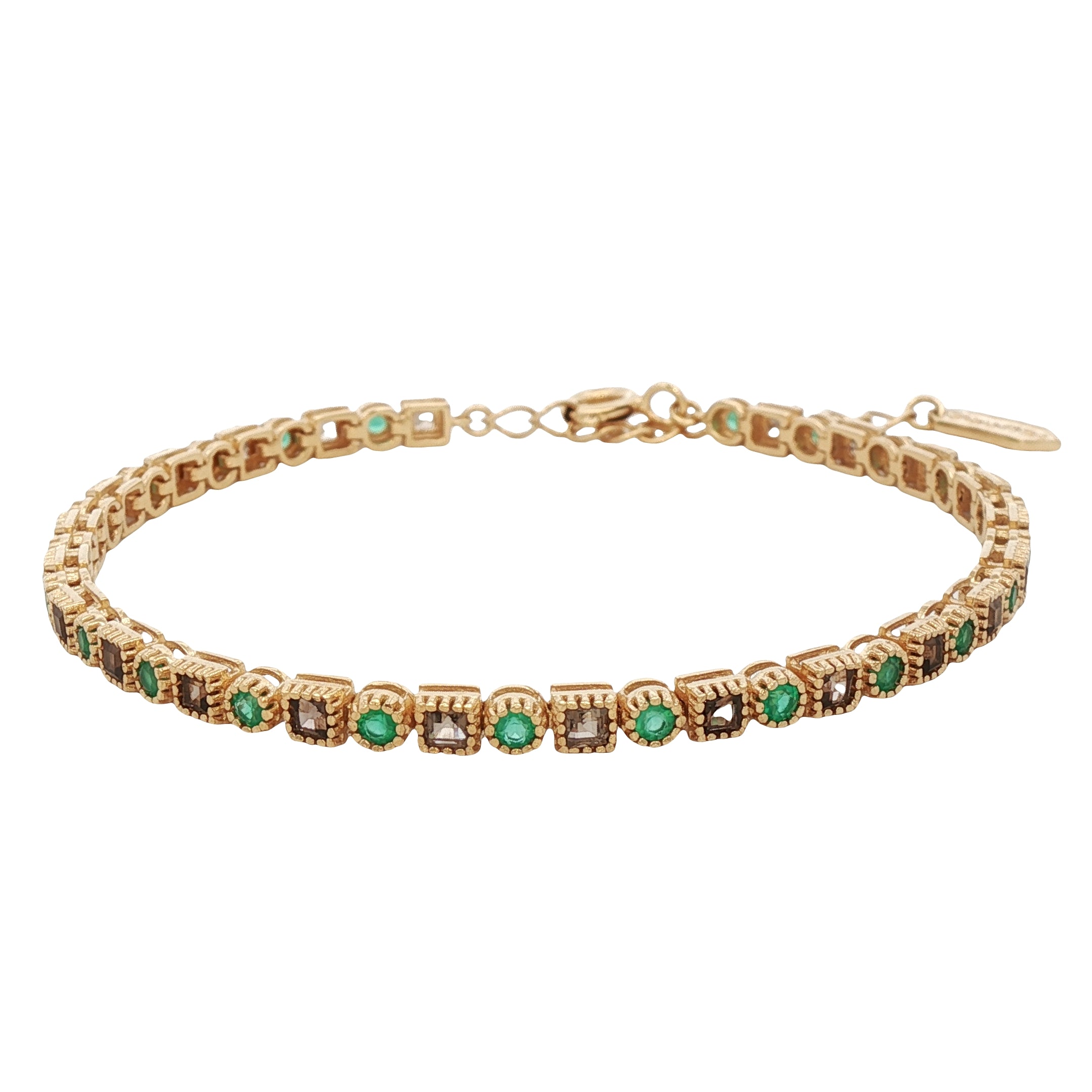 925YG TENNIS SQUARE SMOKY QUARTZ BEZEL ONIX BRACELET