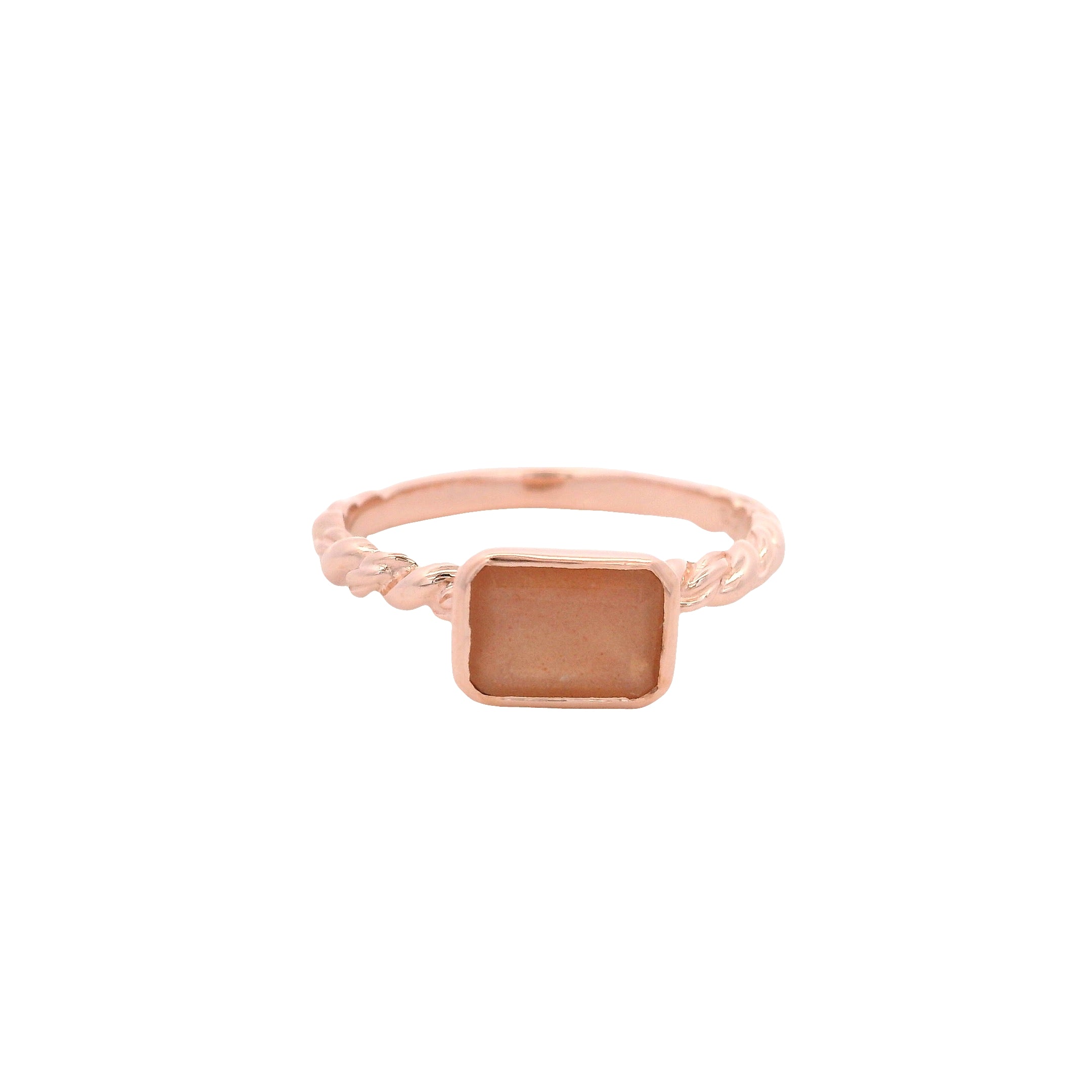 Anillo Baguette en Oro Rosa con Piedra Luna