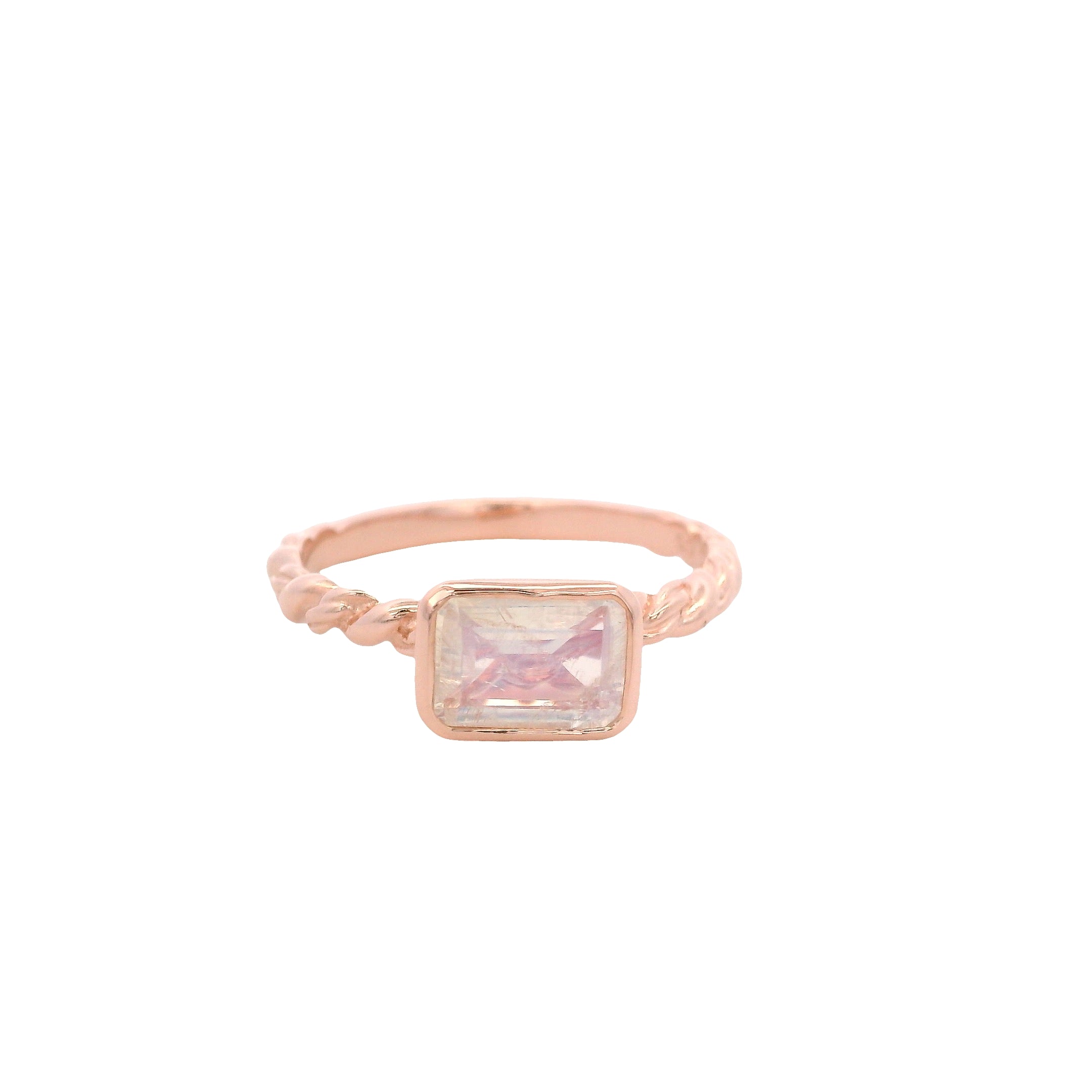 Anillo Baguette en Oro Rosa con Piedra Luna