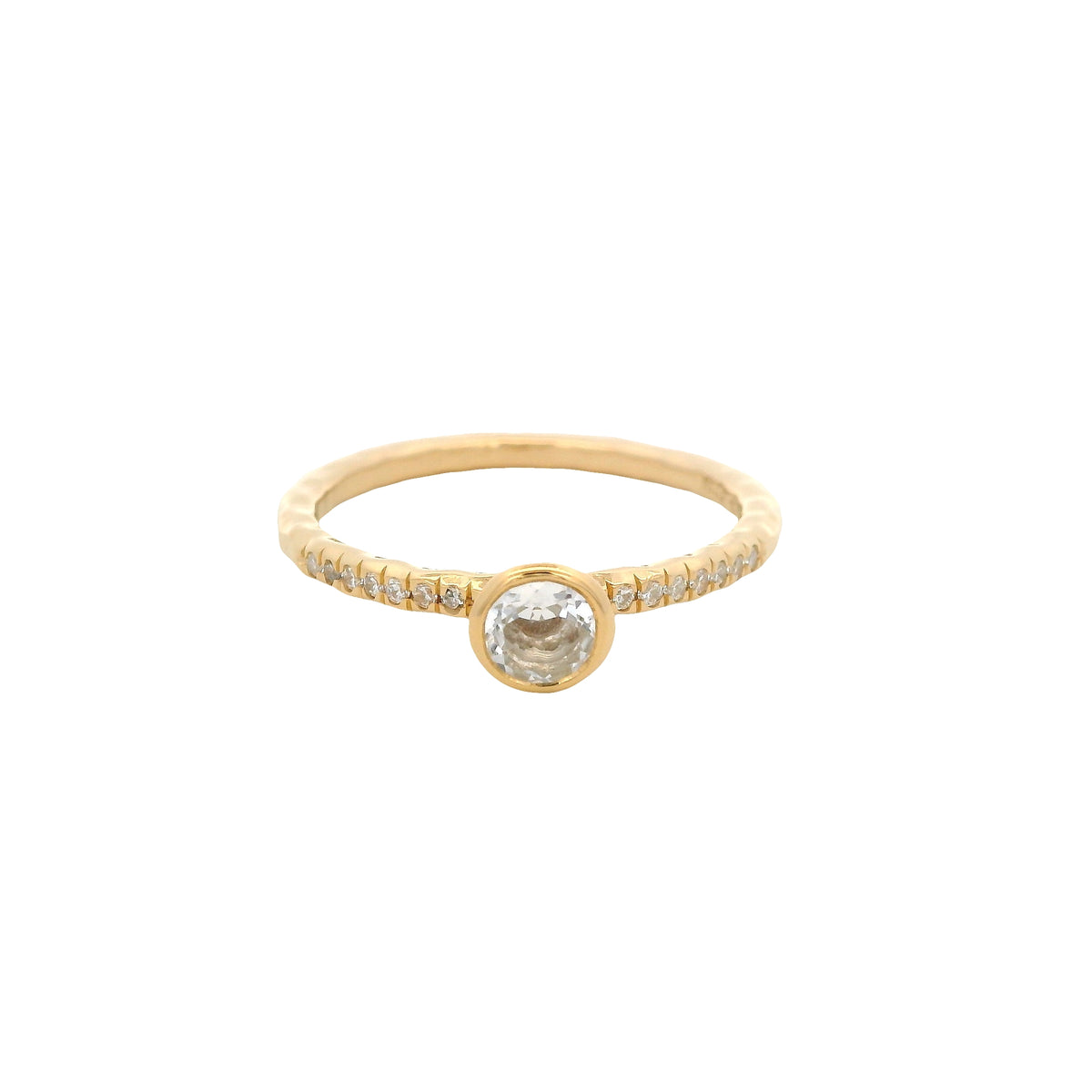 Anillo Solitario de Cristal de Roca en Plata 925 Bañada en Oro