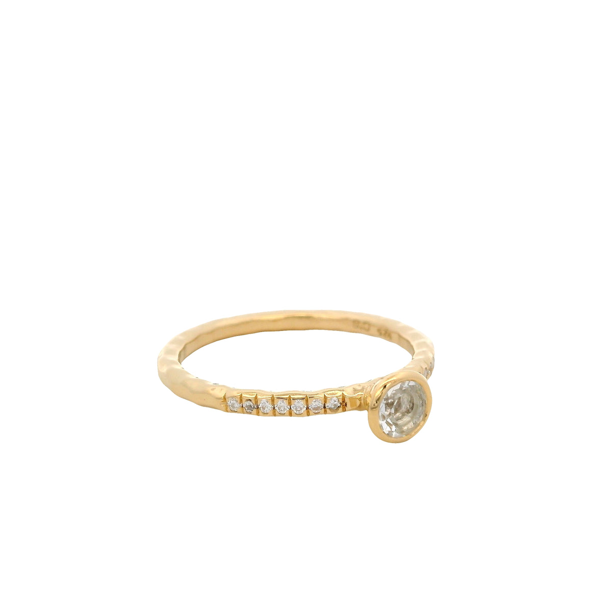 Anillo Solitario de Cristal de Roca en Plata 925 Bañada en Oro