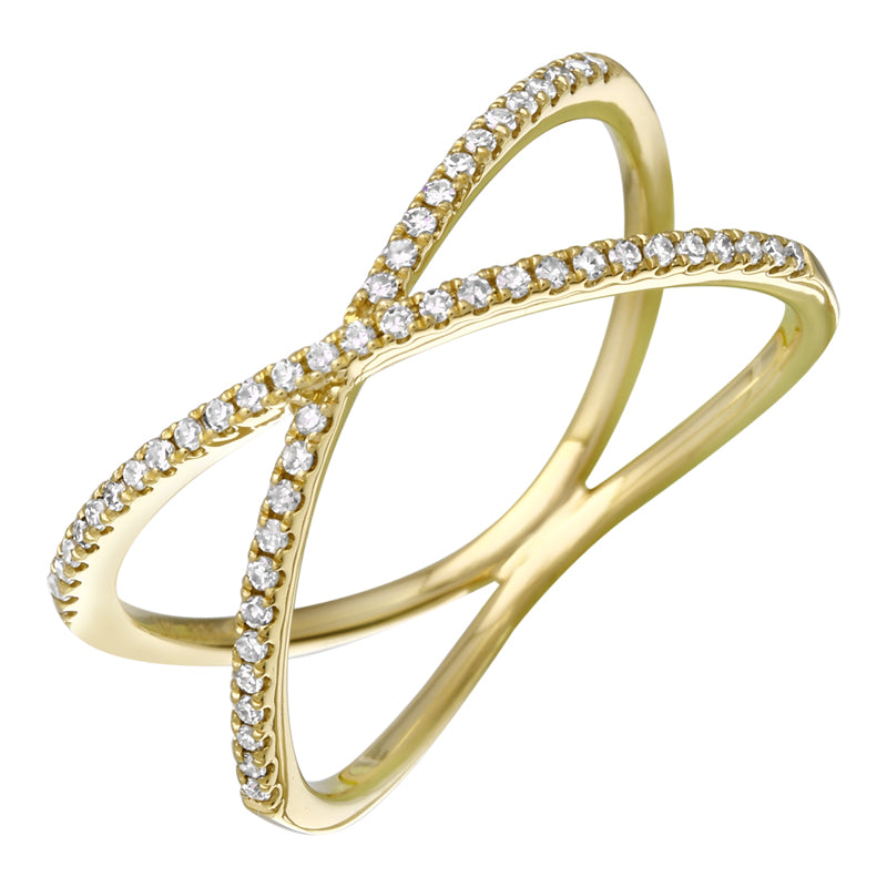 Anillo X en Oro Amarillo 14K con Diamantes
