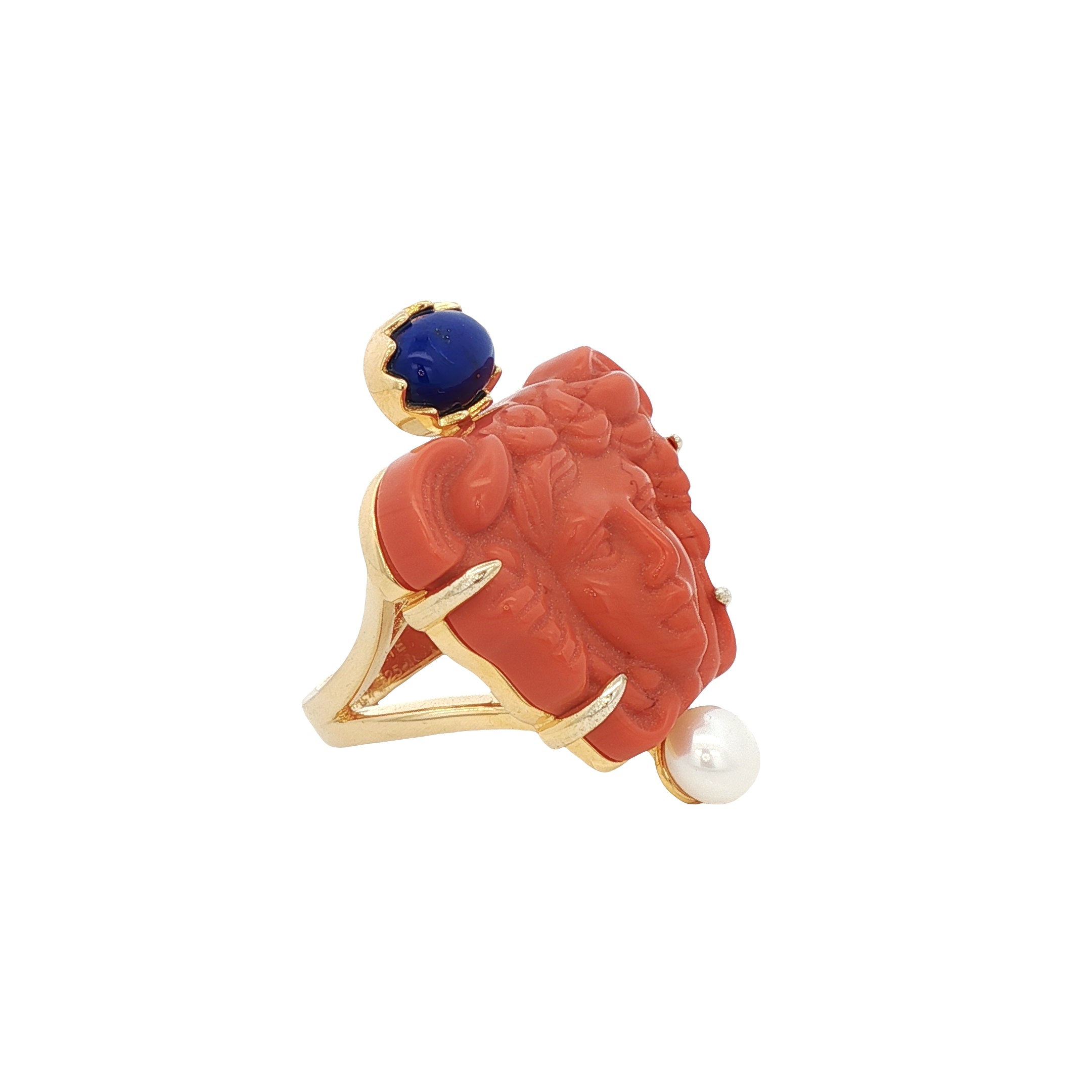 925YG MEDUSA ORANGE AND LAPIS LAZULI AND PEARL RING T7