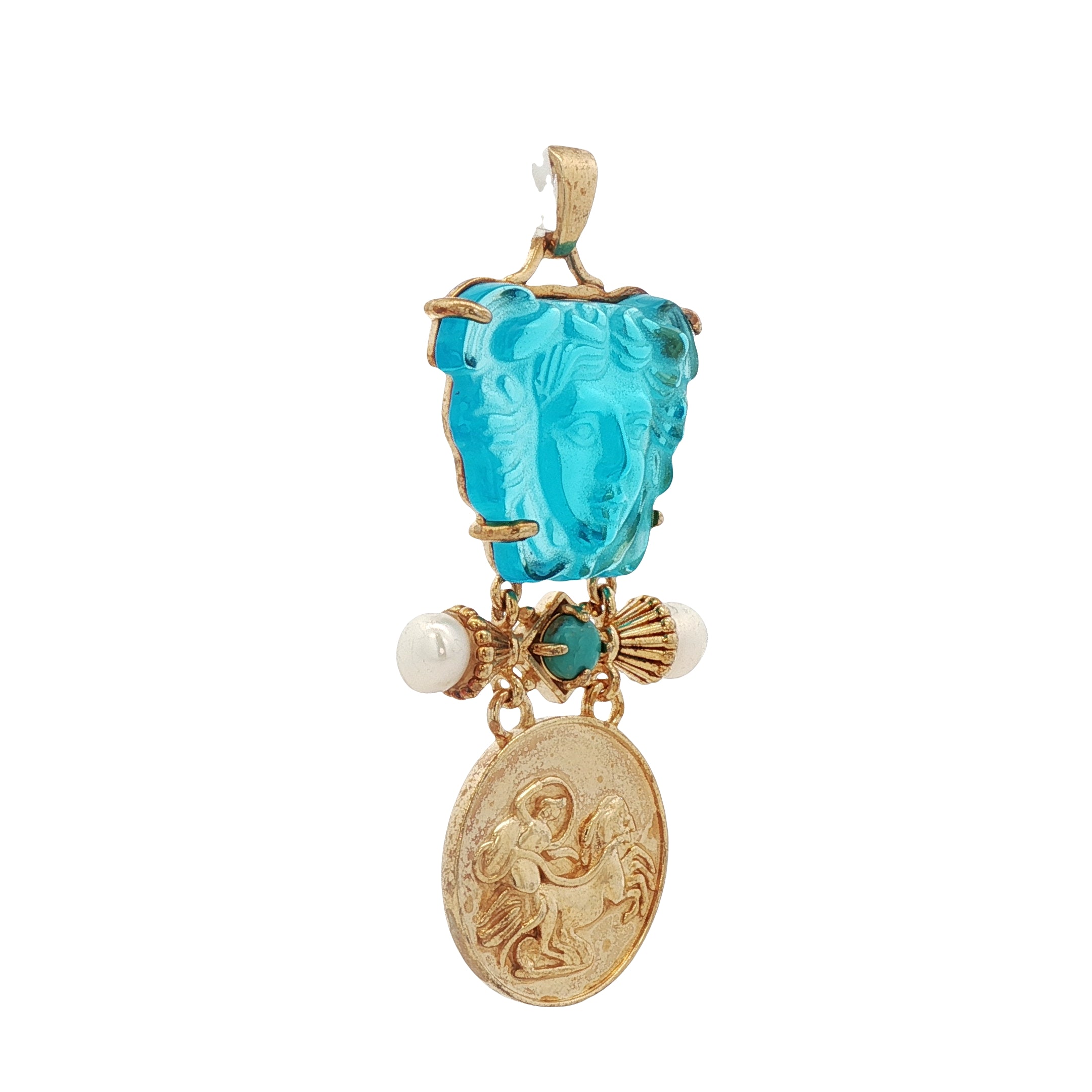 925YG MEDUSA AQUA AND PEARL TURQUOISE PENDANT
