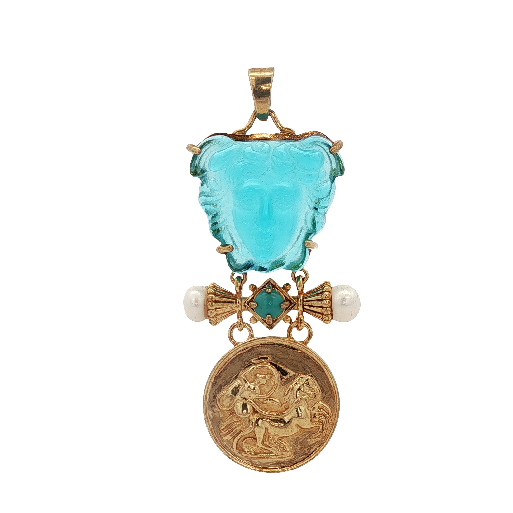 925YG MEDUSA AQUA AND PEARL TURQUOISE PENDANT