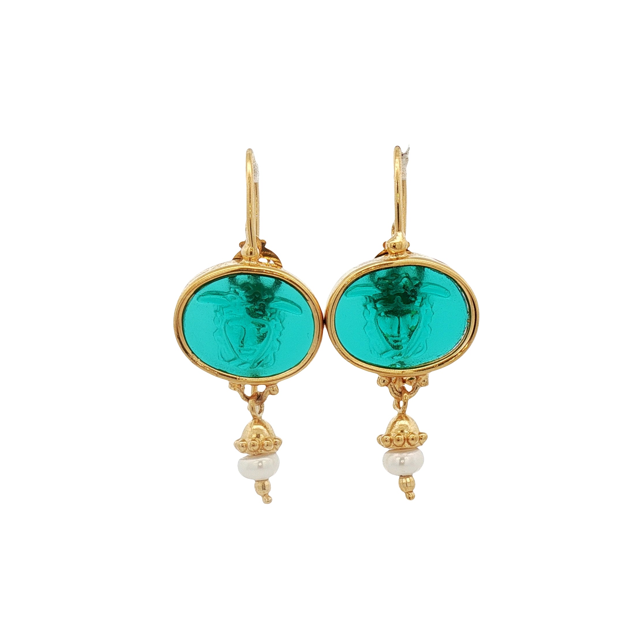 925YG CHIMERA GREEN AND PEARL EARRINGS