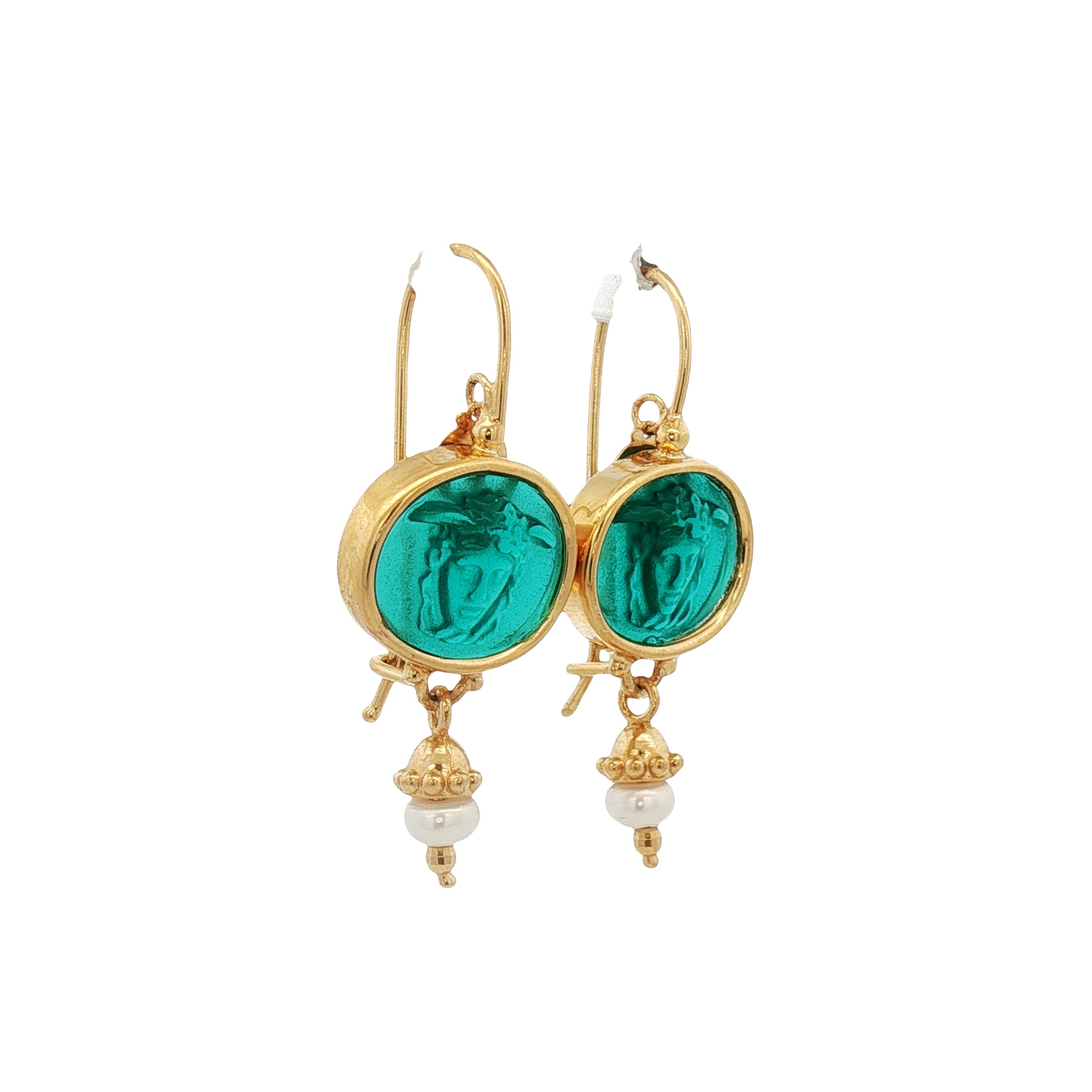 925YG CHIMERA GREEN AND PEARL EARRINGS