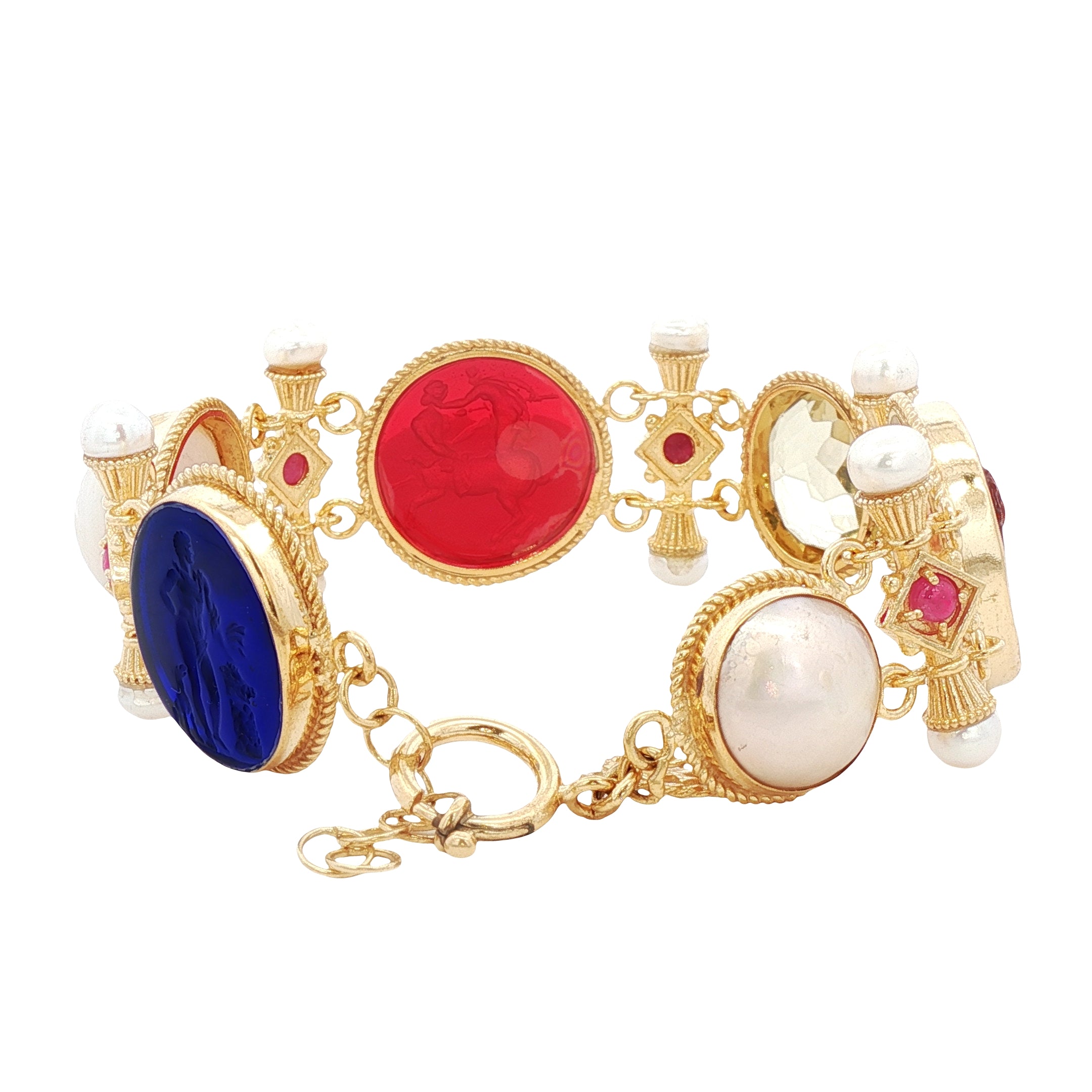 925YG STATION WITH MABE PEARL RUBY CITRINE BRACELET