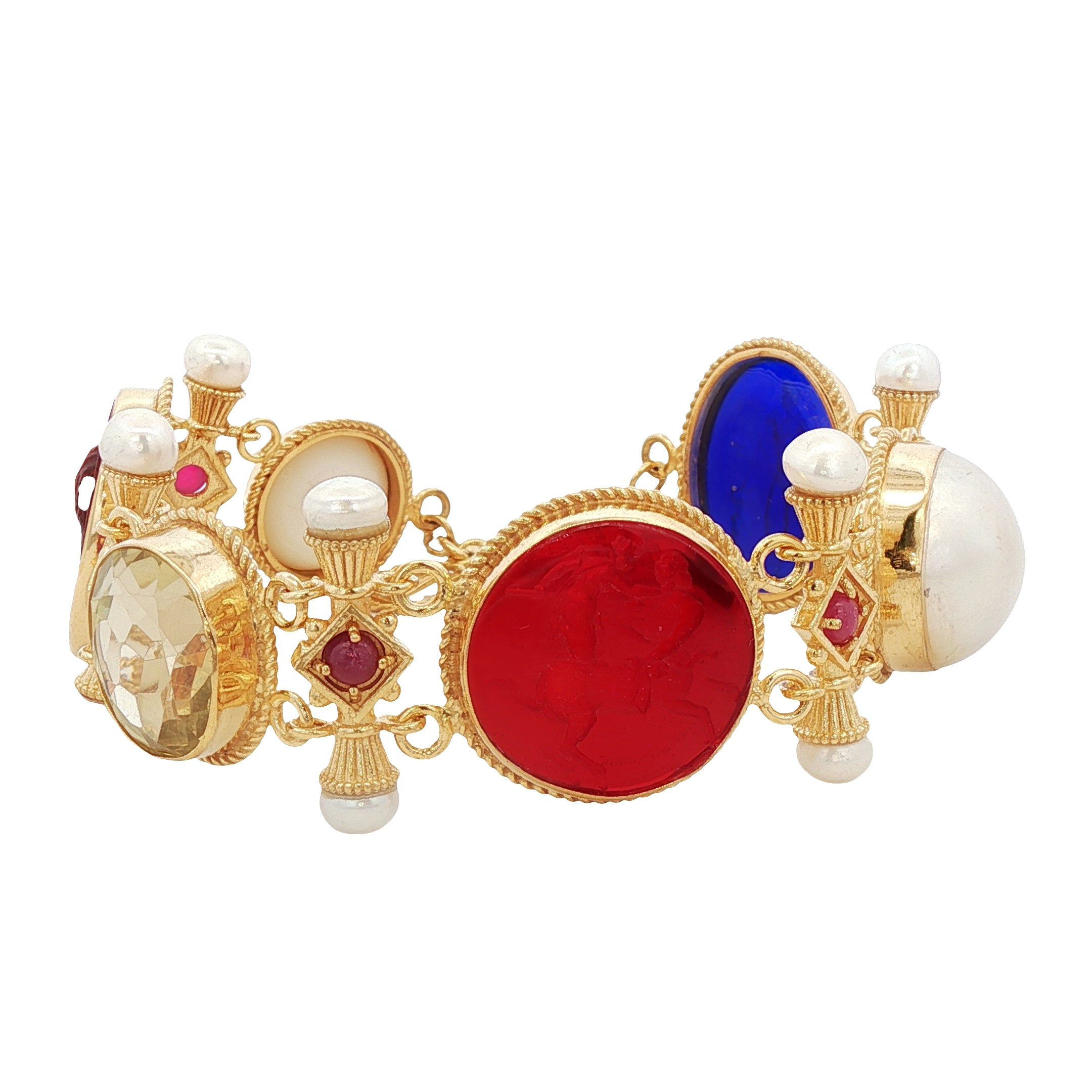 925YG STATION WITH MABE PEARL RUBY CITRINE BRACELET