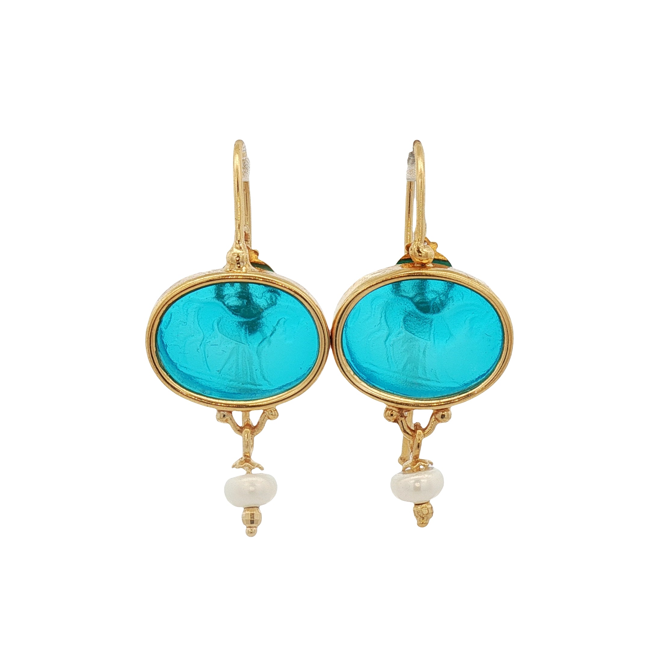 925YG HORSE SKY BLUE WITH PEARL EARRINGS