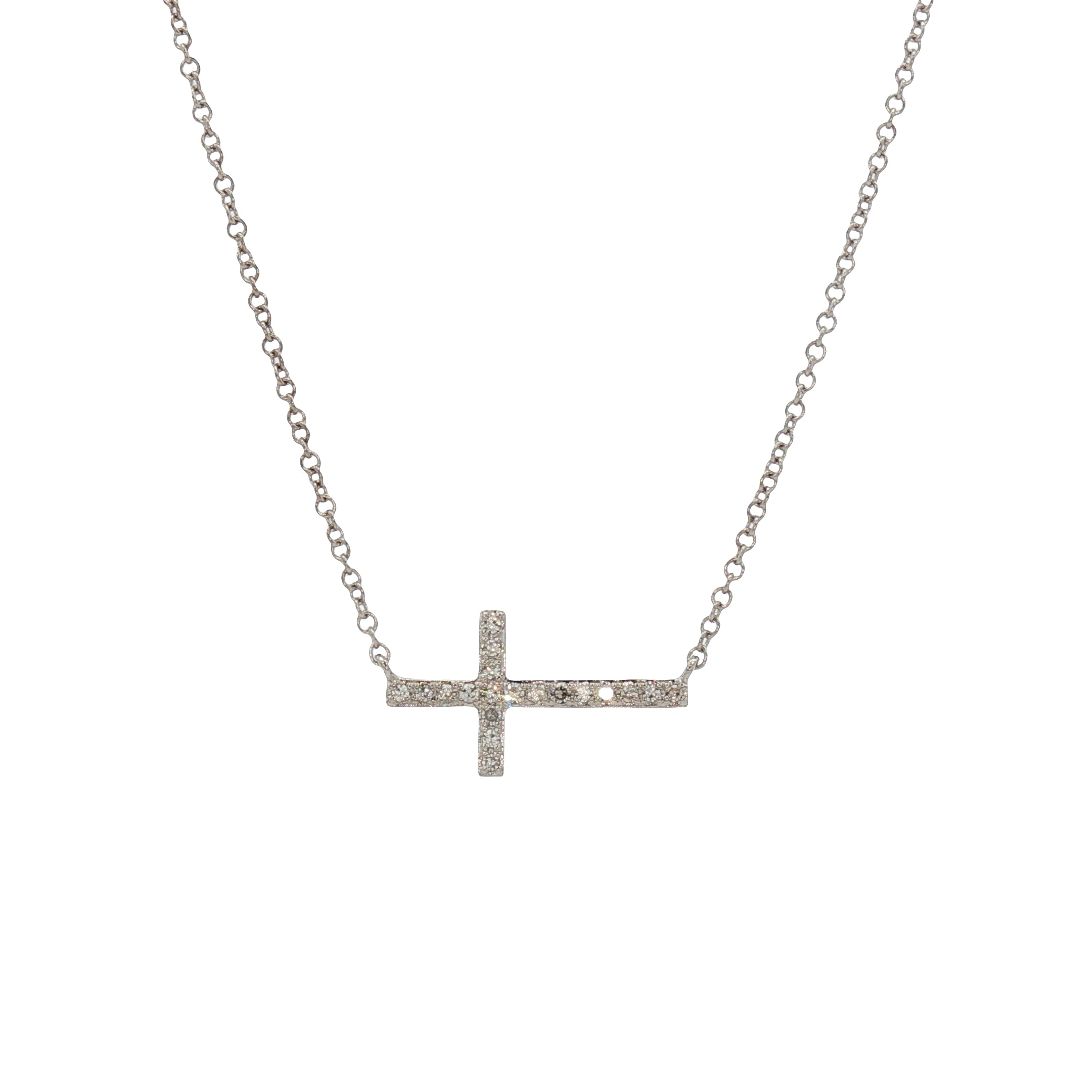Collar Cruz en Oro Blanco 14K con Diamantes
