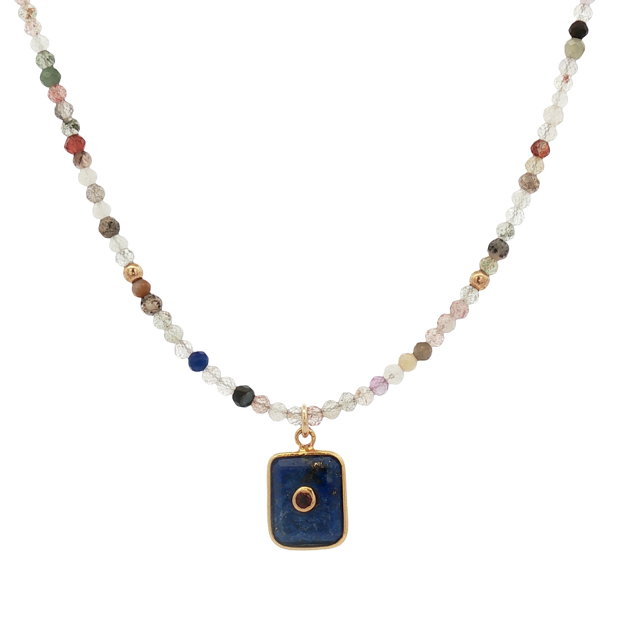 Collar de Cuentas Multicolor con Dije de Lapislázuli