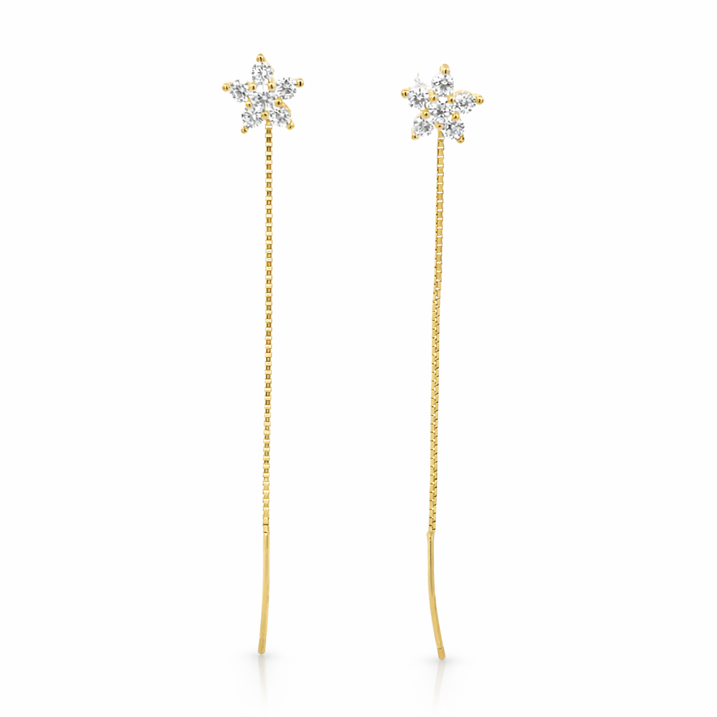 925YG SMALL FLOWER CZ WHITE EARRINGS