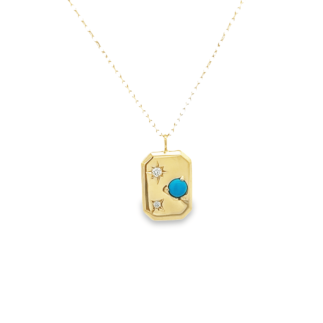 14K GOLD NECKLACE GH - SI DIAMOND 0.0185CT BLUE TURQUOISE - C'SANTOS
