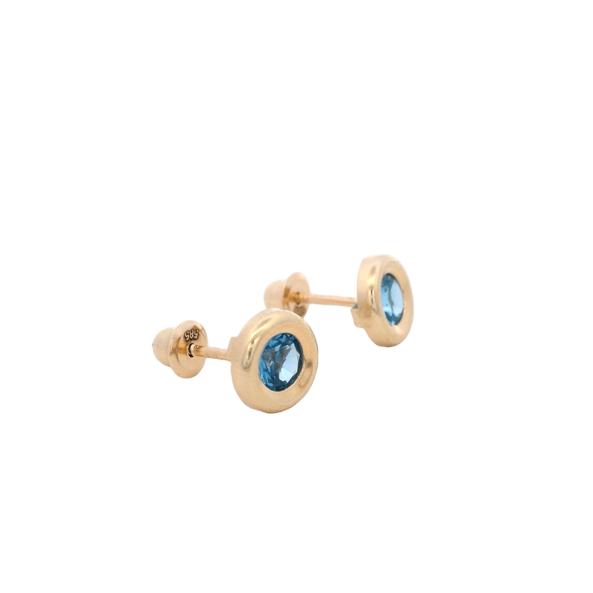 14KY BEZEL MARZO CZ AQUAMARINA EARRINGS - C'SANTOS