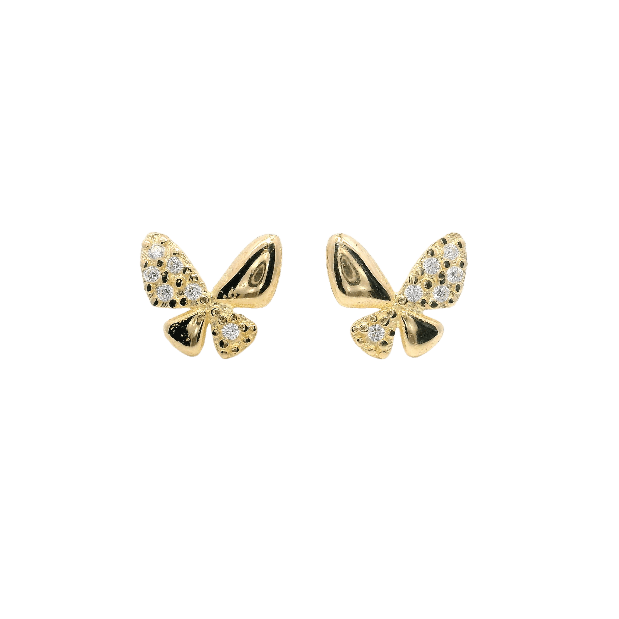 14KY BUTTERFLY HALF PLAIN PAVE EARRINGS - C'SANTOS