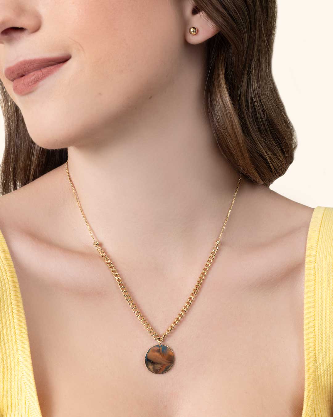 14KY CADENA SEMI INFINITY CUBAN CHAIN CON PLACA REDONDA LISA - C'SANTOS