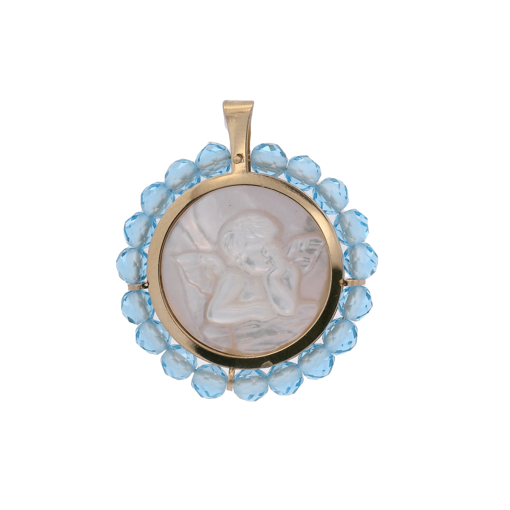 14KY GUARDIAN ANGEL BLUE 22.5MM MEDAL - C'SANTOS