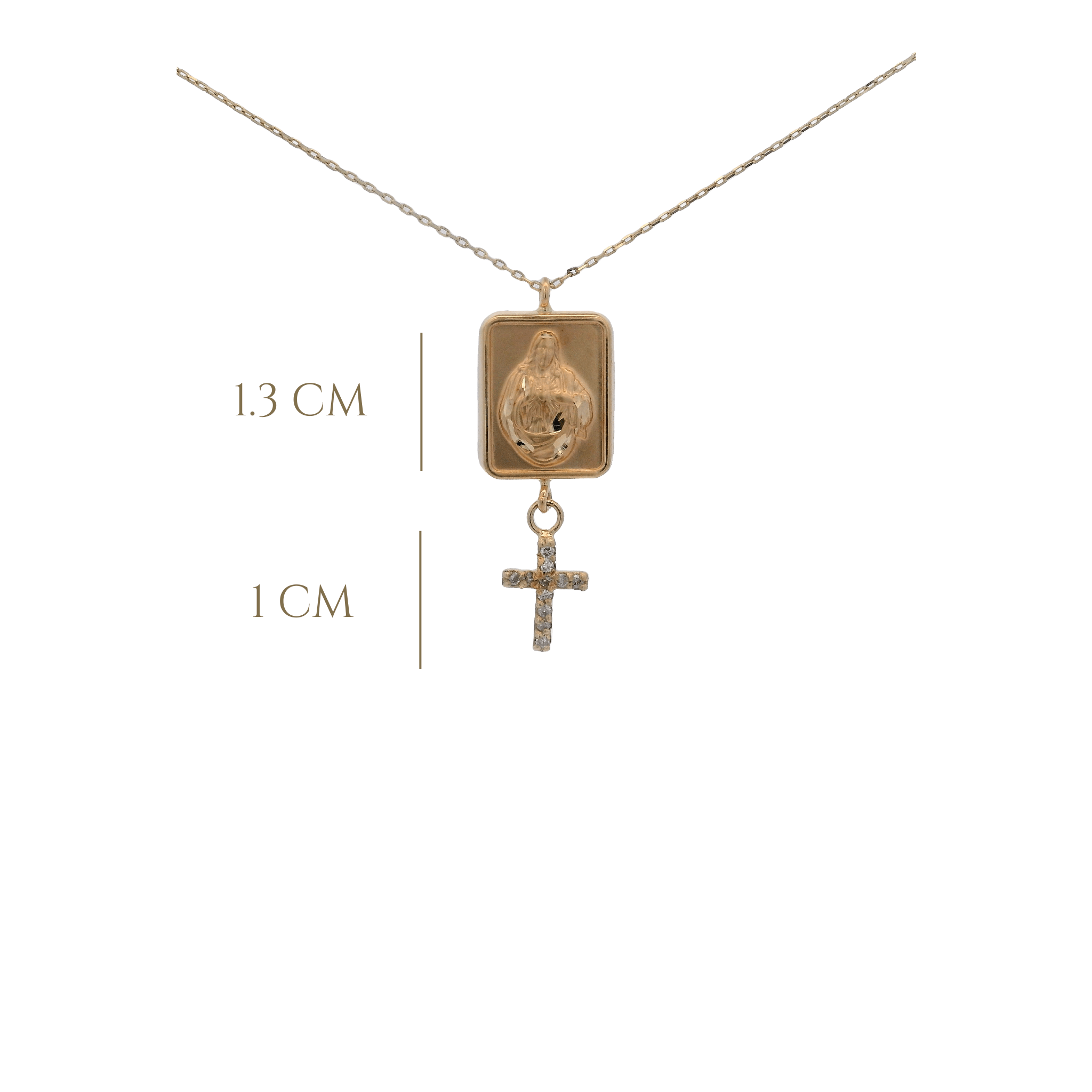 14KY HEART OF JESUS Y CROSS NECKLACE - C'SANTOS