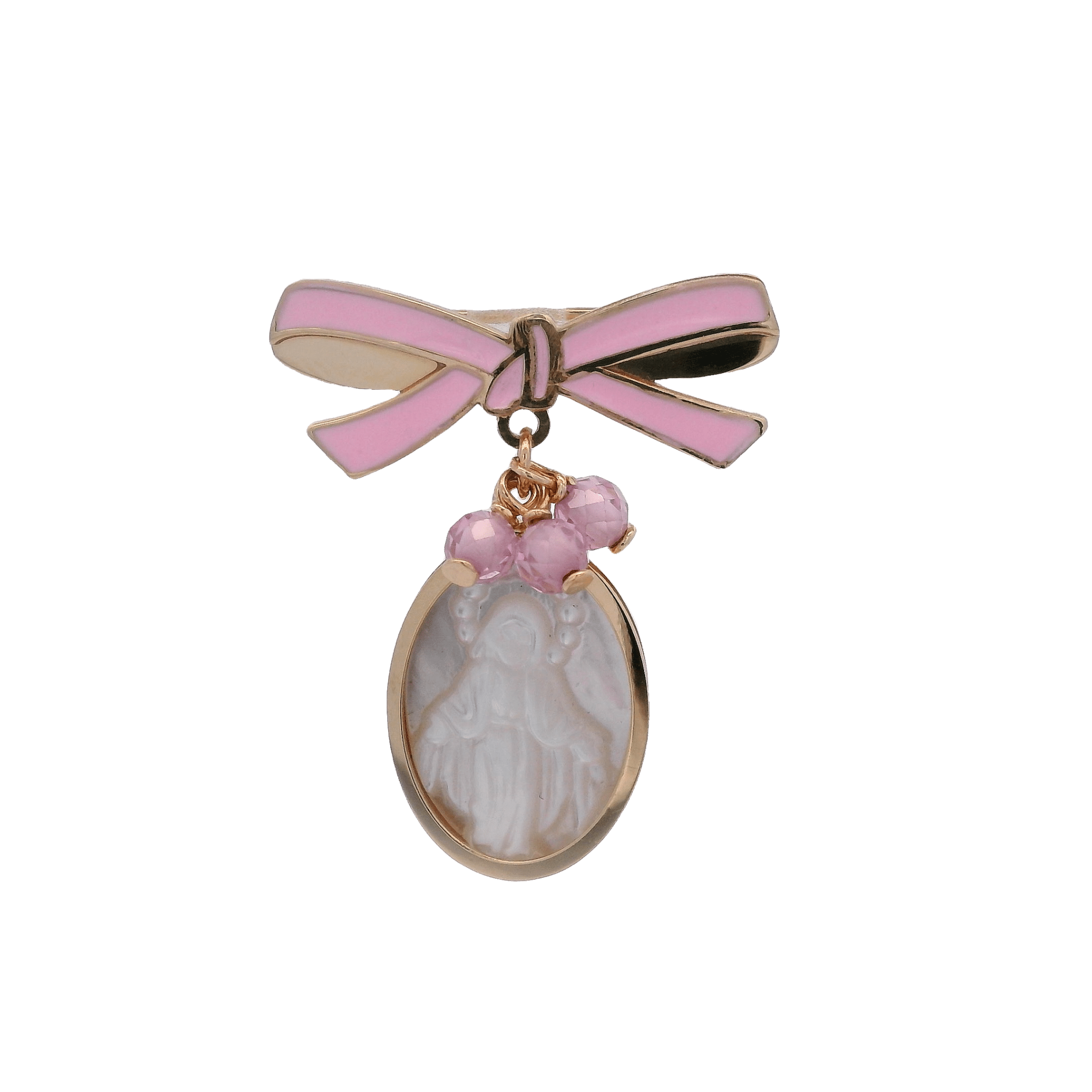 14KY HOOK MIRACULOS VIRGIN WITH RIBBON ENAMEL PINK PIN - C'SANTOS