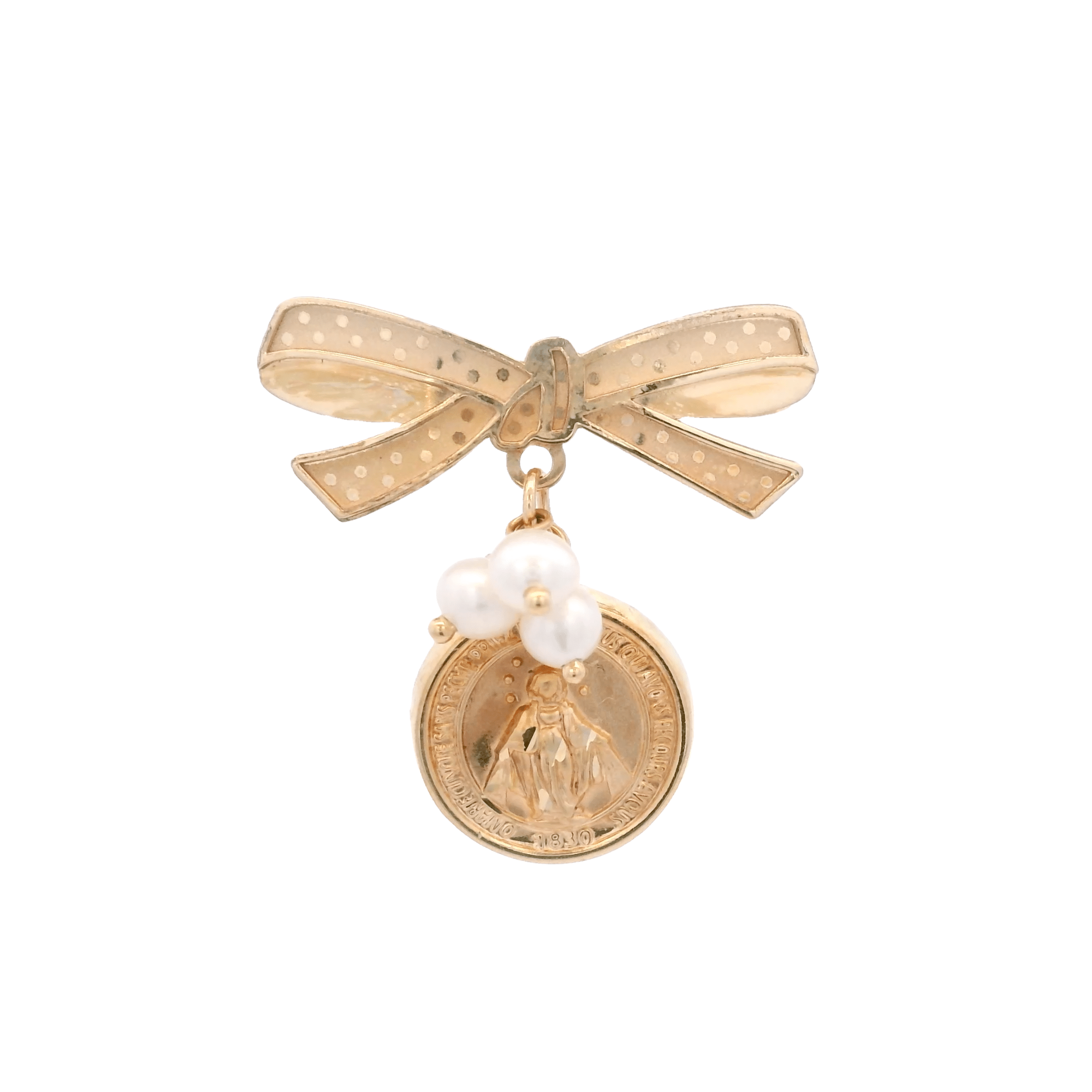 14KY MIRACULOS VIRGIN WITH RIBBON AND PERL PIN - C'SANTOS