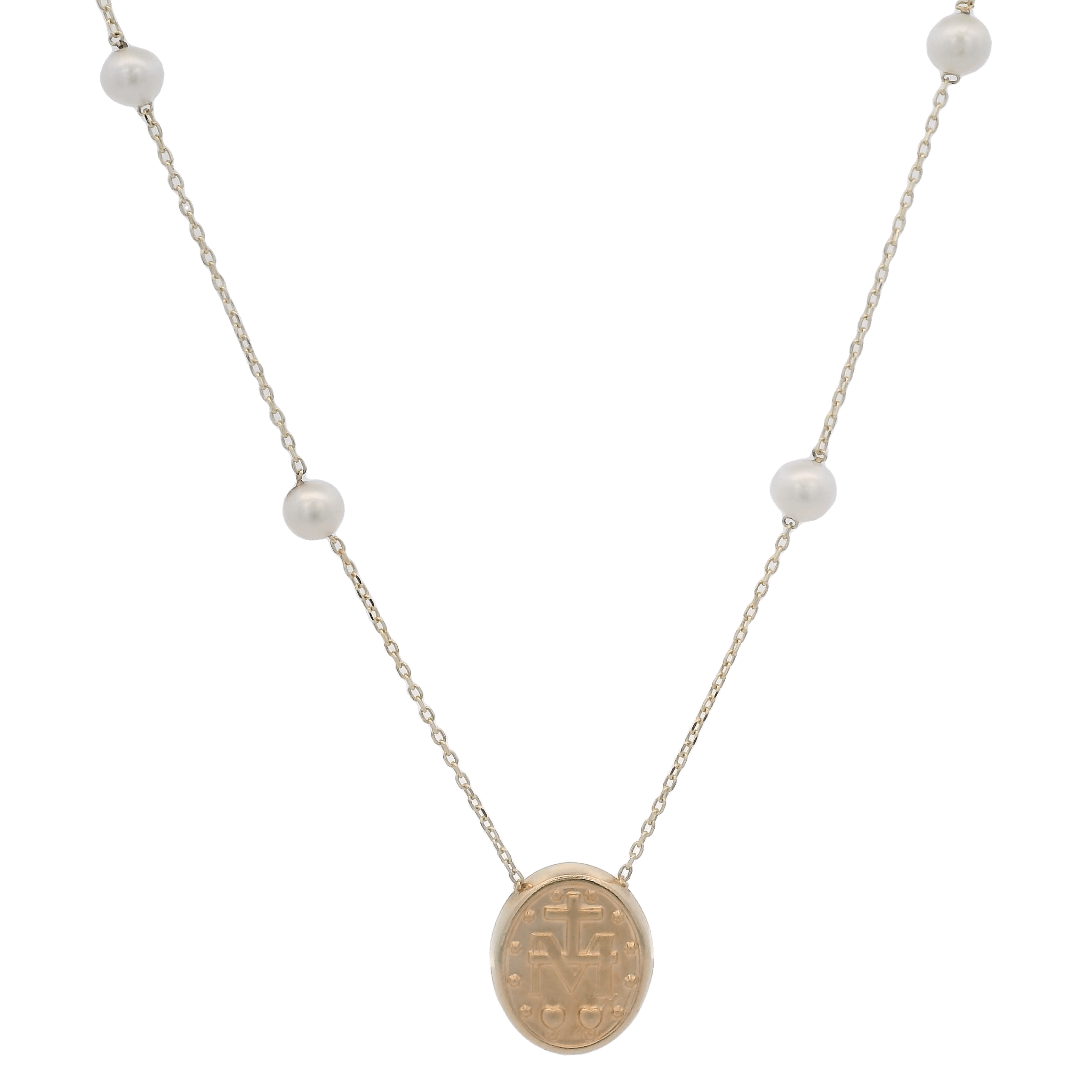 14KY MIRACULOUS VIRGIN WITH PERL NECKLACE - C'SANTOS