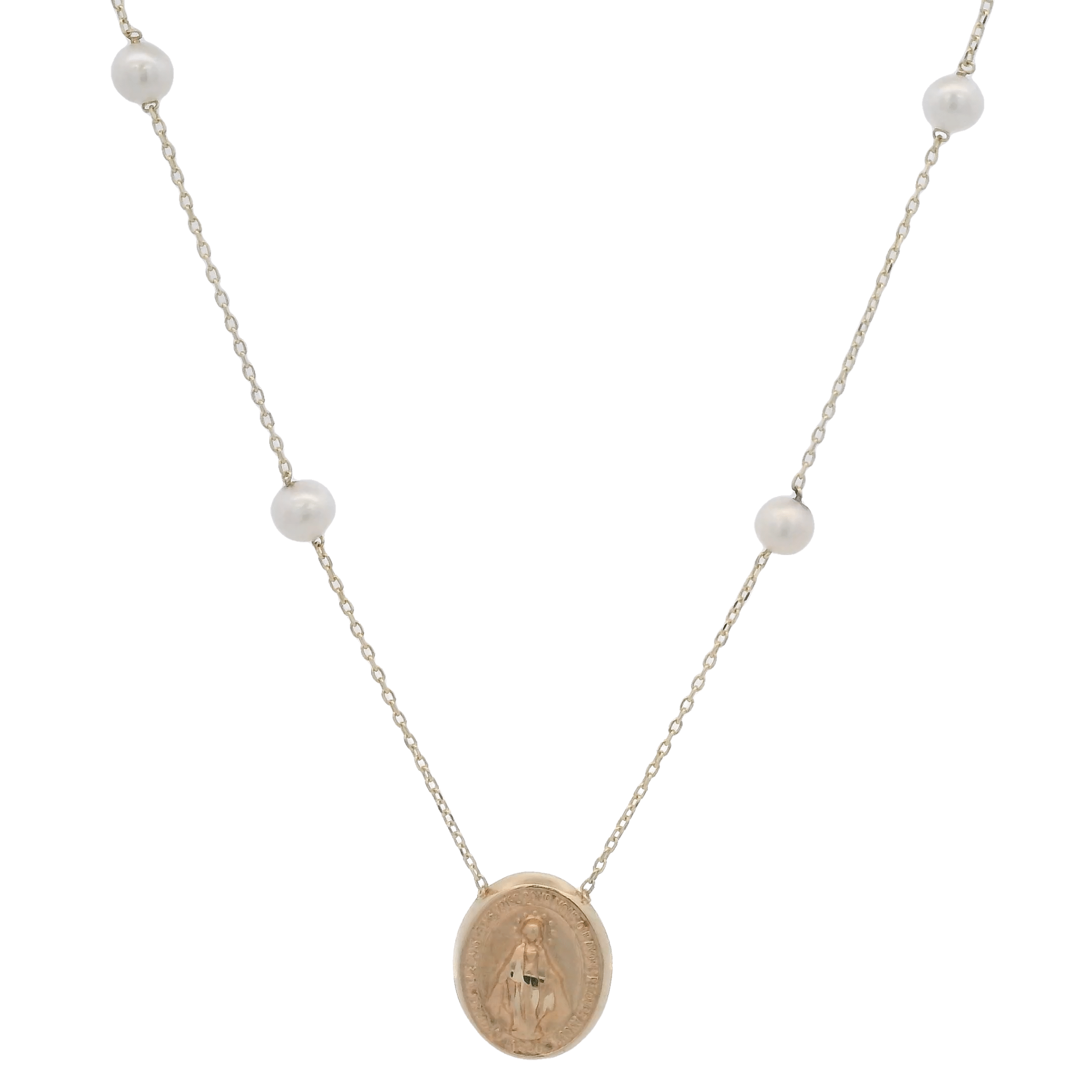 14KY MIRACULOUS VIRGIN WITH PERL NECKLACE - C'SANTOS