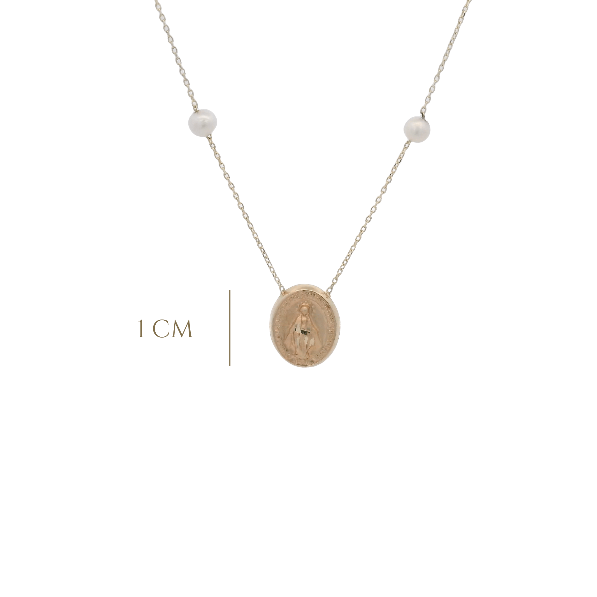 14KY MIRACULOUS VIRGIN WITH PERL NECKLACE - C'SANTOS