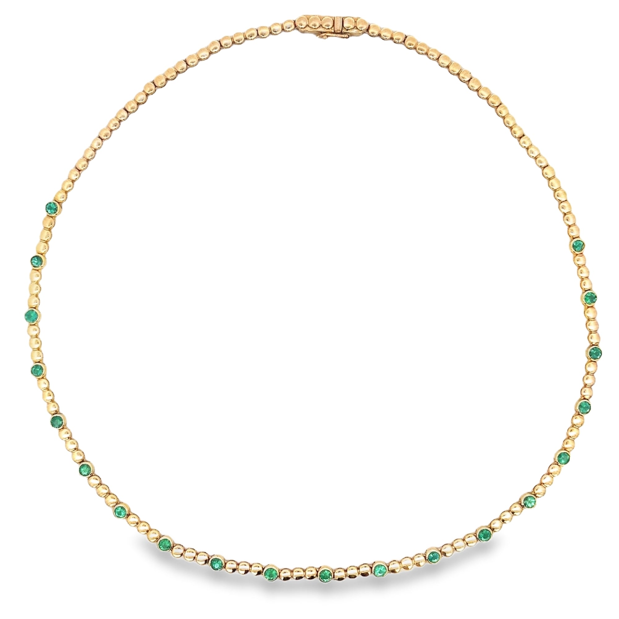 14KY TENNIS BEADED BEZEL EMERALD NECKLACE EM2.40CT - C'SANTOS