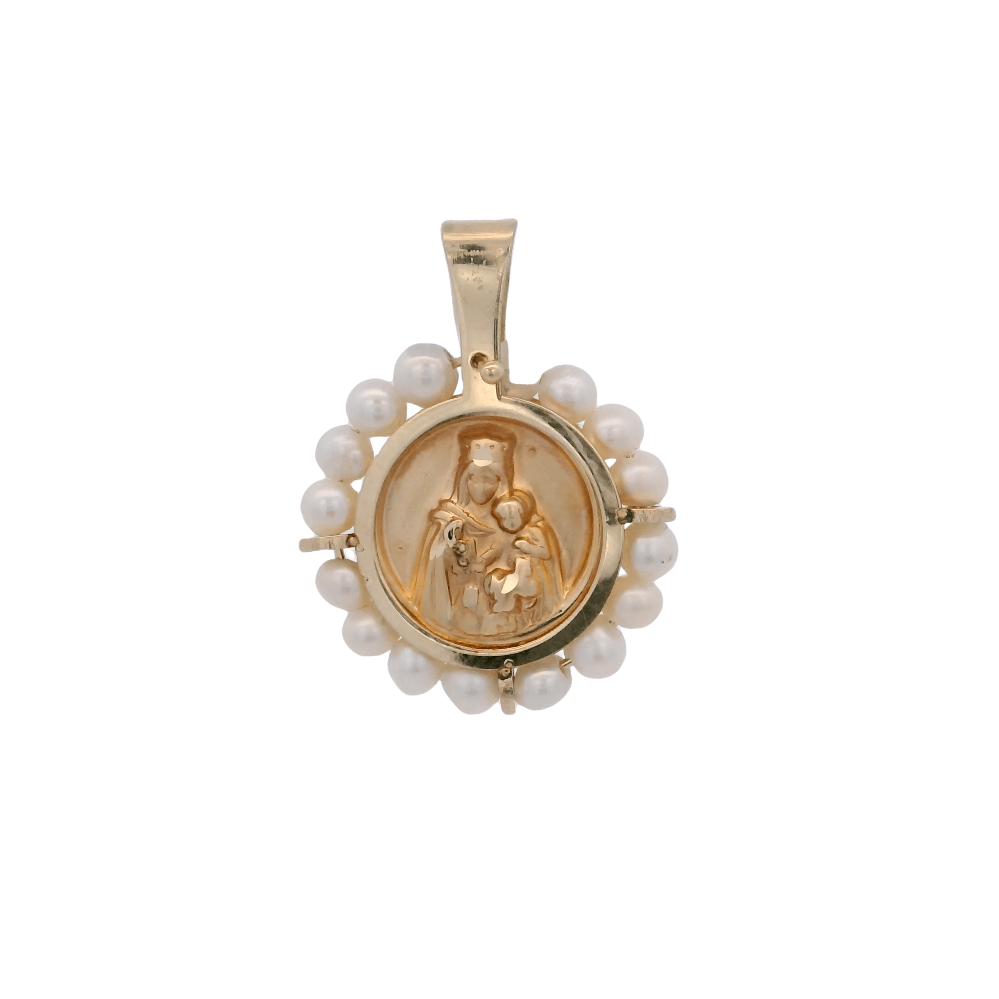 14KY VIRGIN OF CARMEN WITH PEARL 14MM MEDAL - C'SANTOS