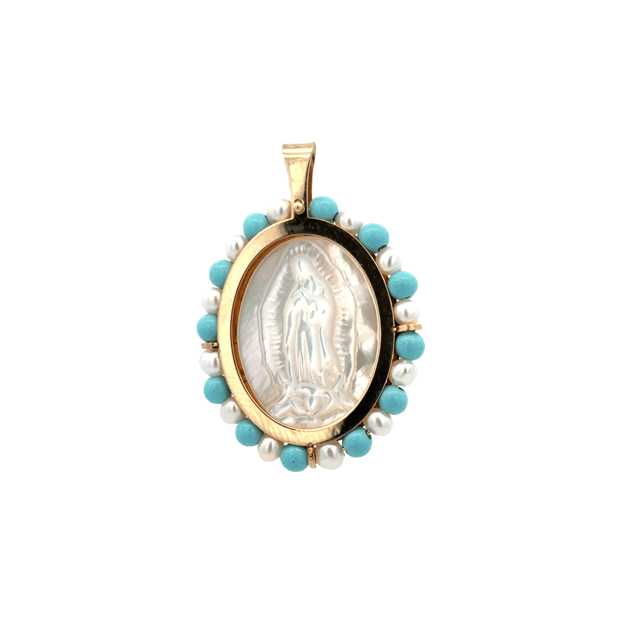 14KY VIRGIN OF GUADALUPE OVAL TURQUOISE MEDAL - C'SANTOS