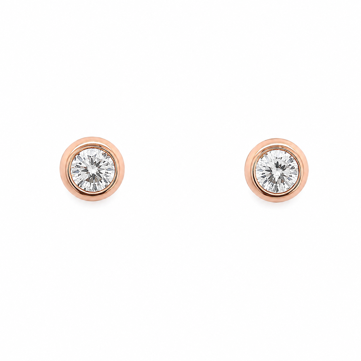 Aretes Mini Bezel en Plata 925 Bañada en Oro Rosa con Circonia
