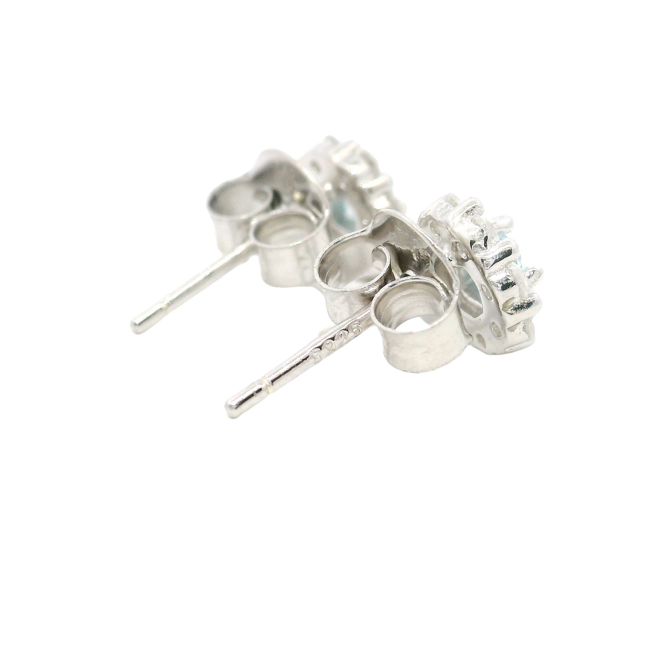 Aretes Halo Redondo en Plata 925 con Circonia Aqua