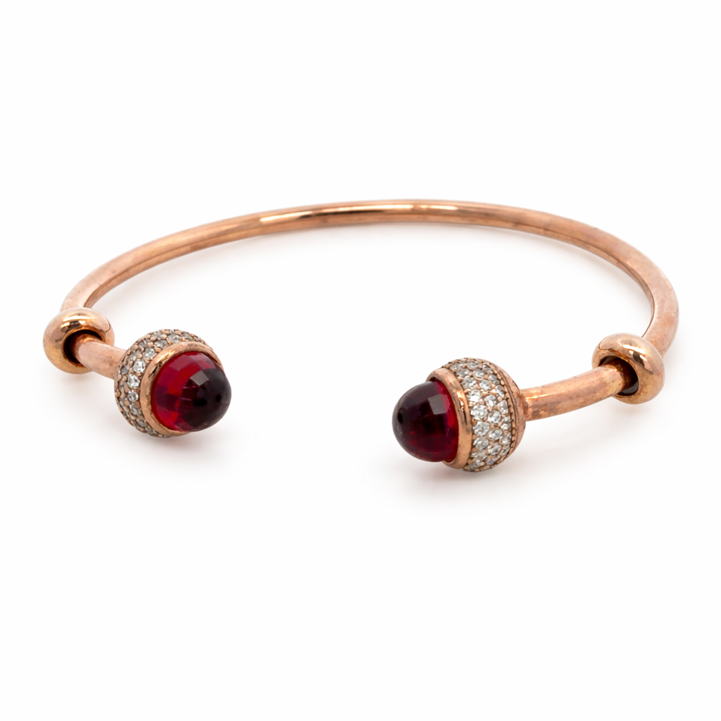 925 JOY AND RACHEL ROSE GOLD PLATED STERLING SILVER WHITE CZ WITH BIRTH STONE BANGLE