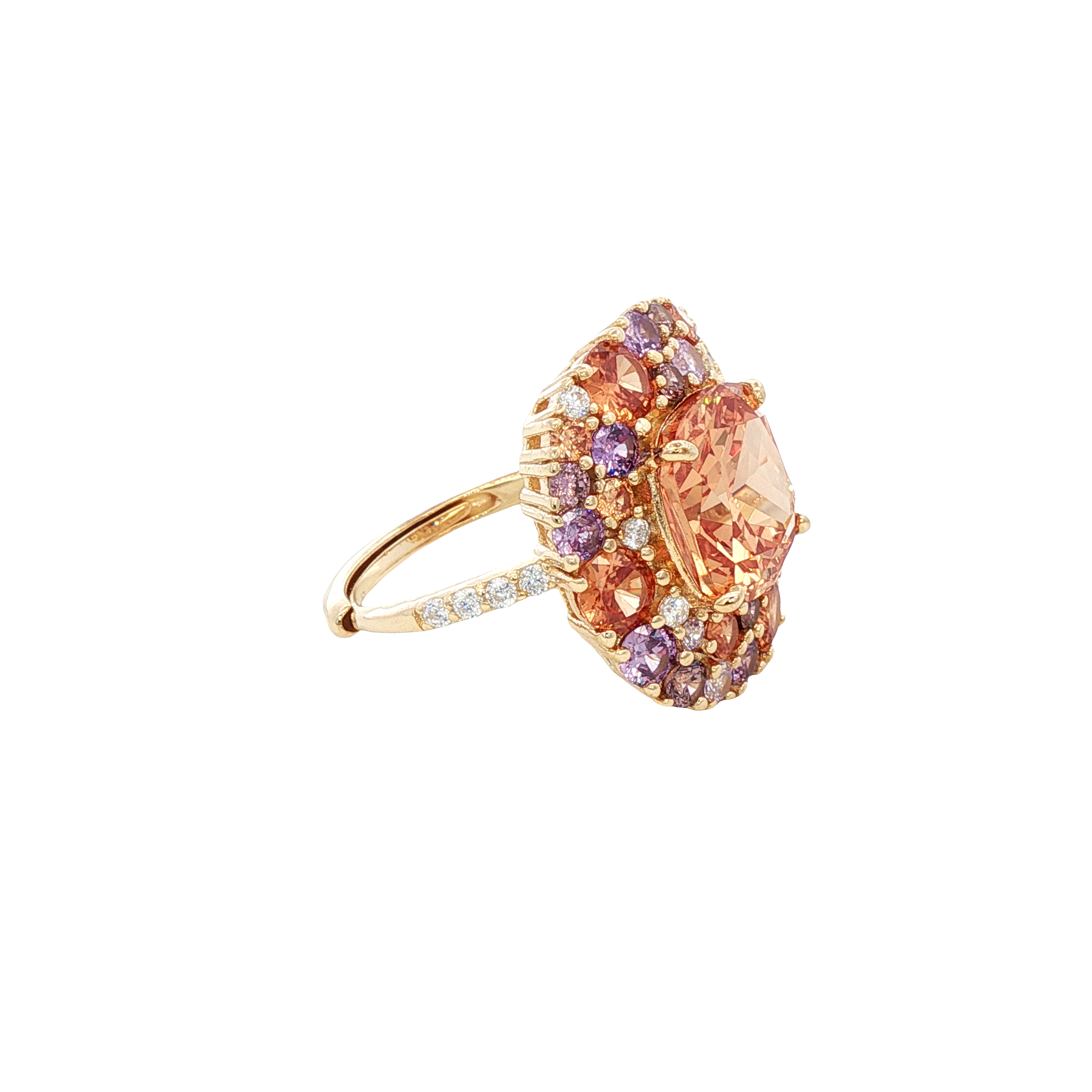 Anillo Cuadrado Champagne con Circonias Multicolor